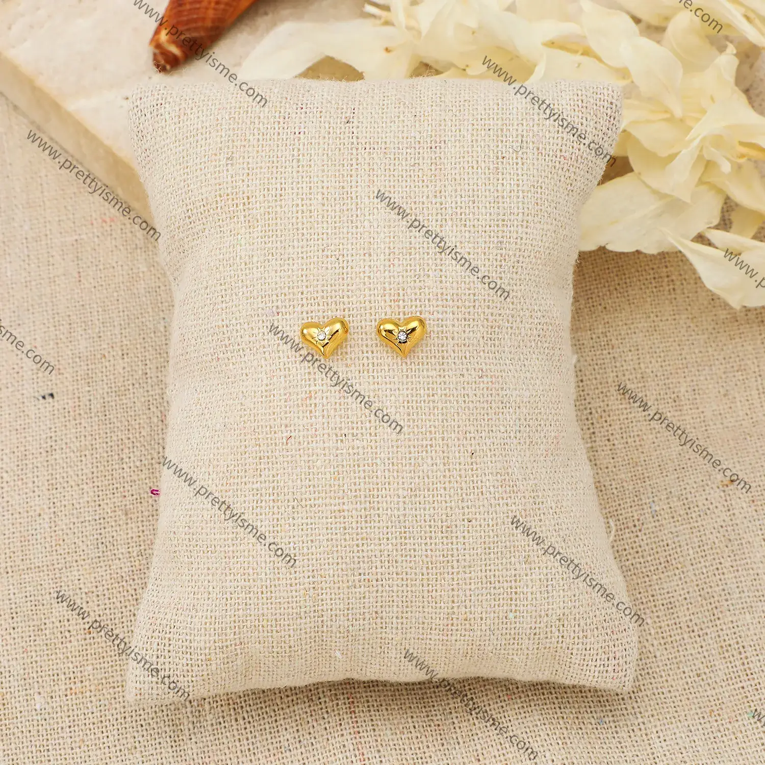 Love heart shaped earrings gold plated with diamonds delicate earrings.webp