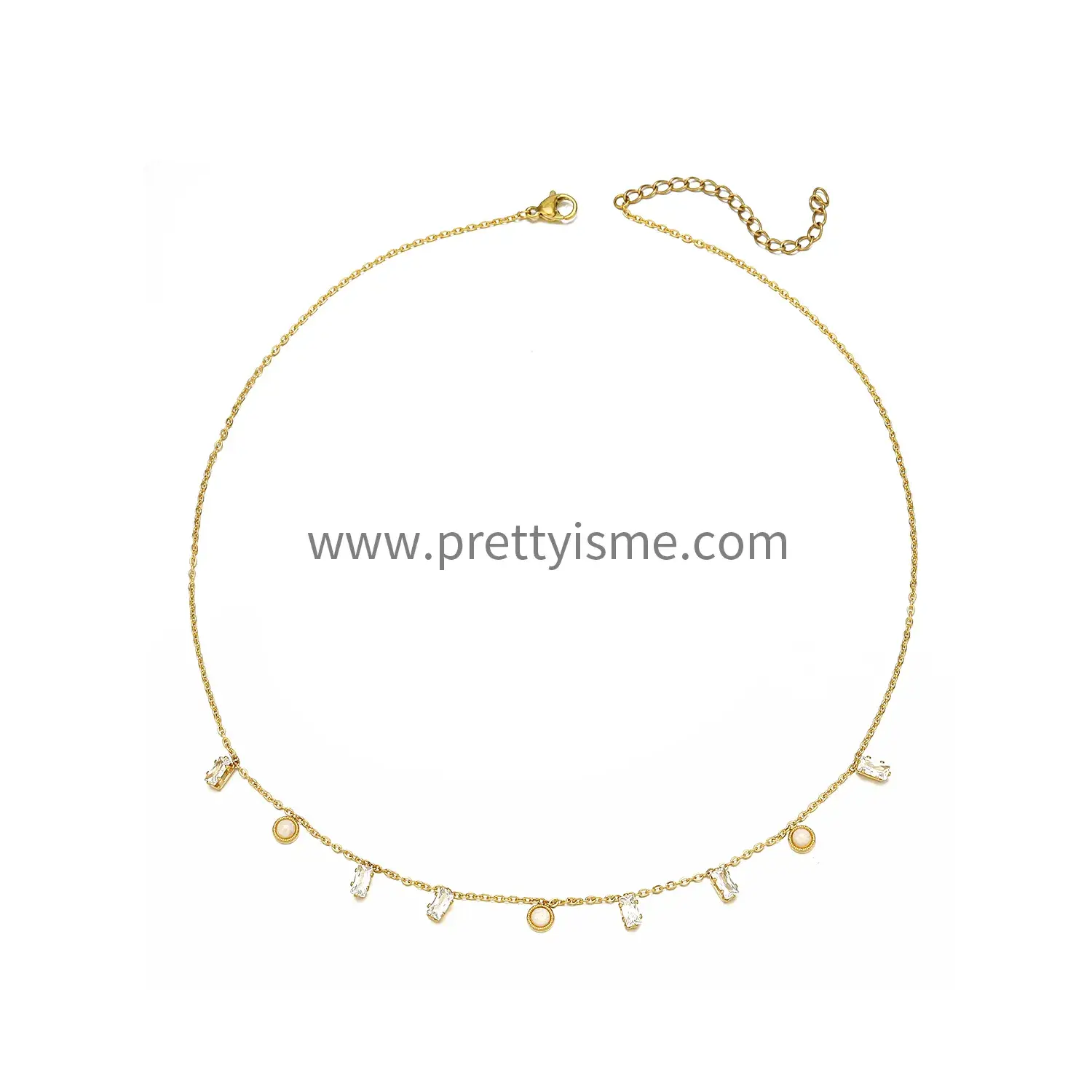 French style pendant chain set with diamonds pearls gold-plated simple stainless steel necklace (5).webp