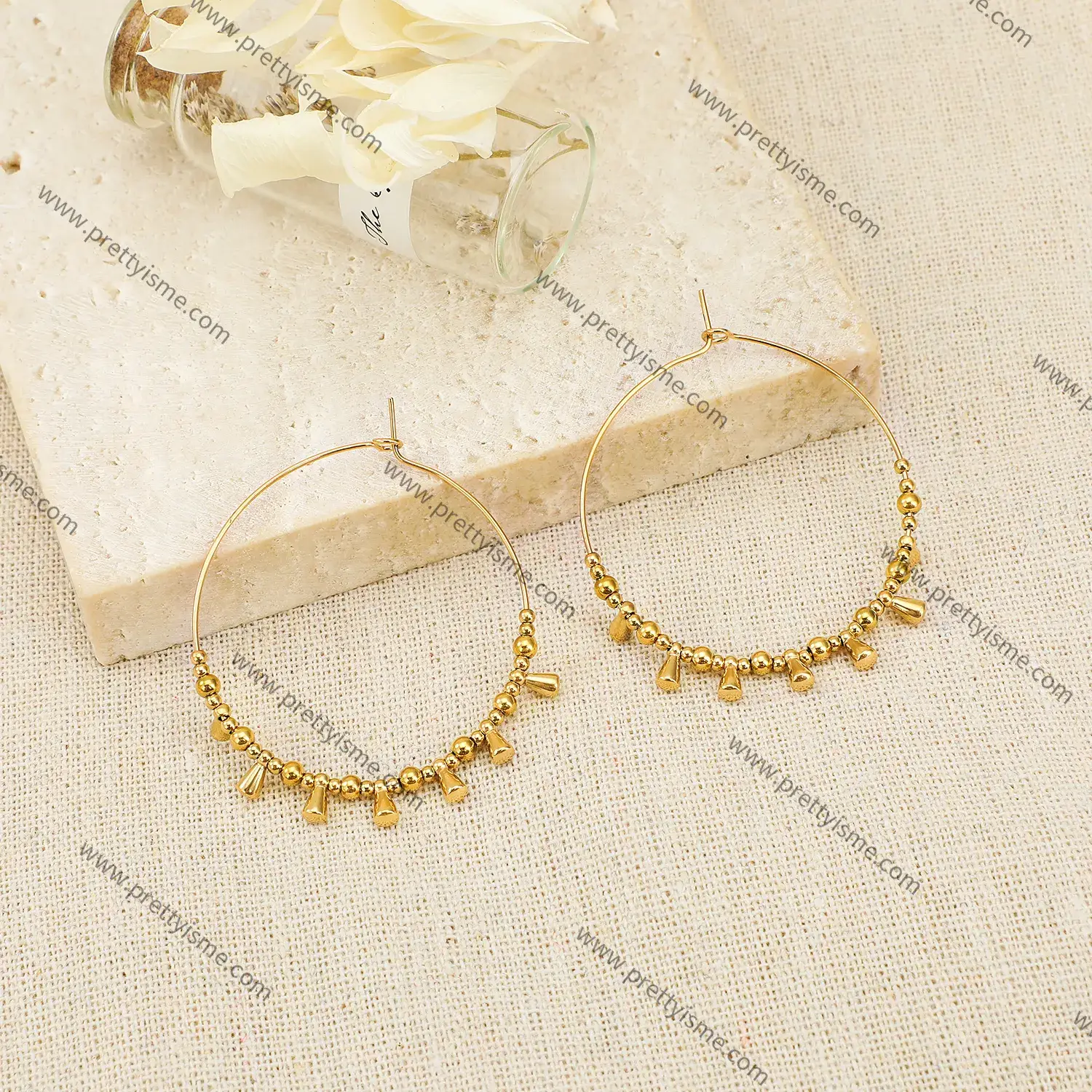 Fashion beaded earrings 18K gold plated waterproof delicate and lovely wholesale stainless steel earrings.webp
