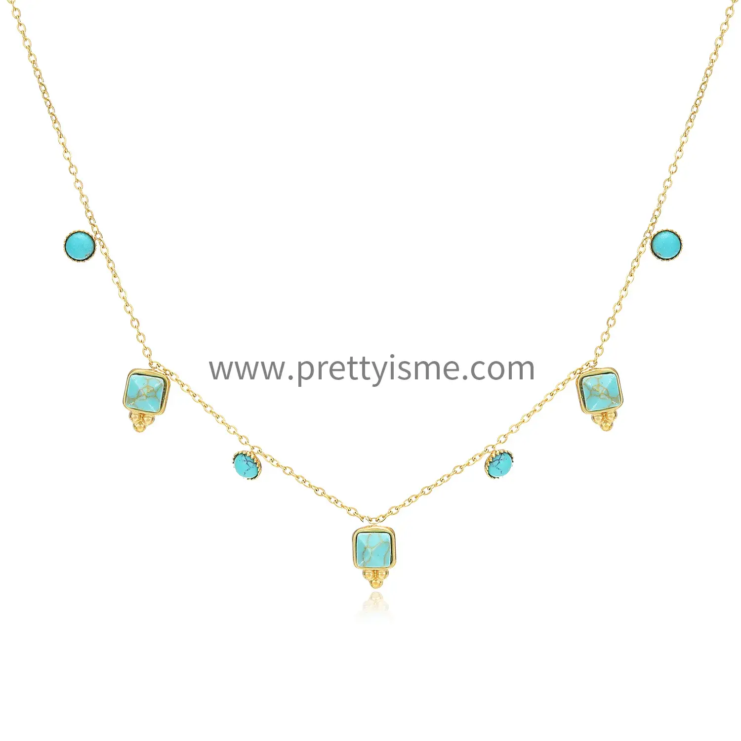 Daily Commuter Style Gold-plated Pendant Chain Blue Floral Stones of Delicate Steel Necklace (5).webp