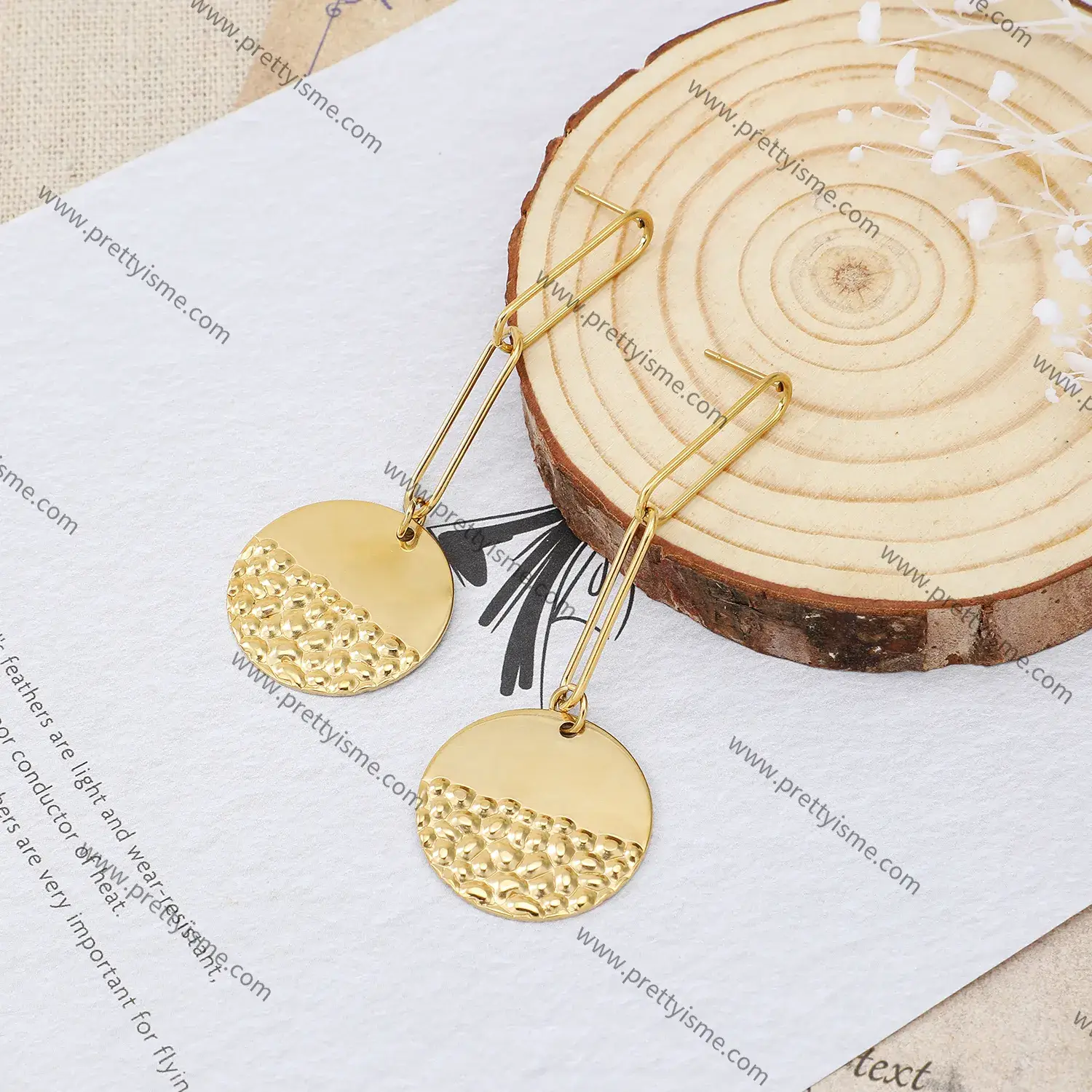Stainless Steel Paper Clip Earrings Circle Engraving Unique Style Gold Plated Earrings (3).webp