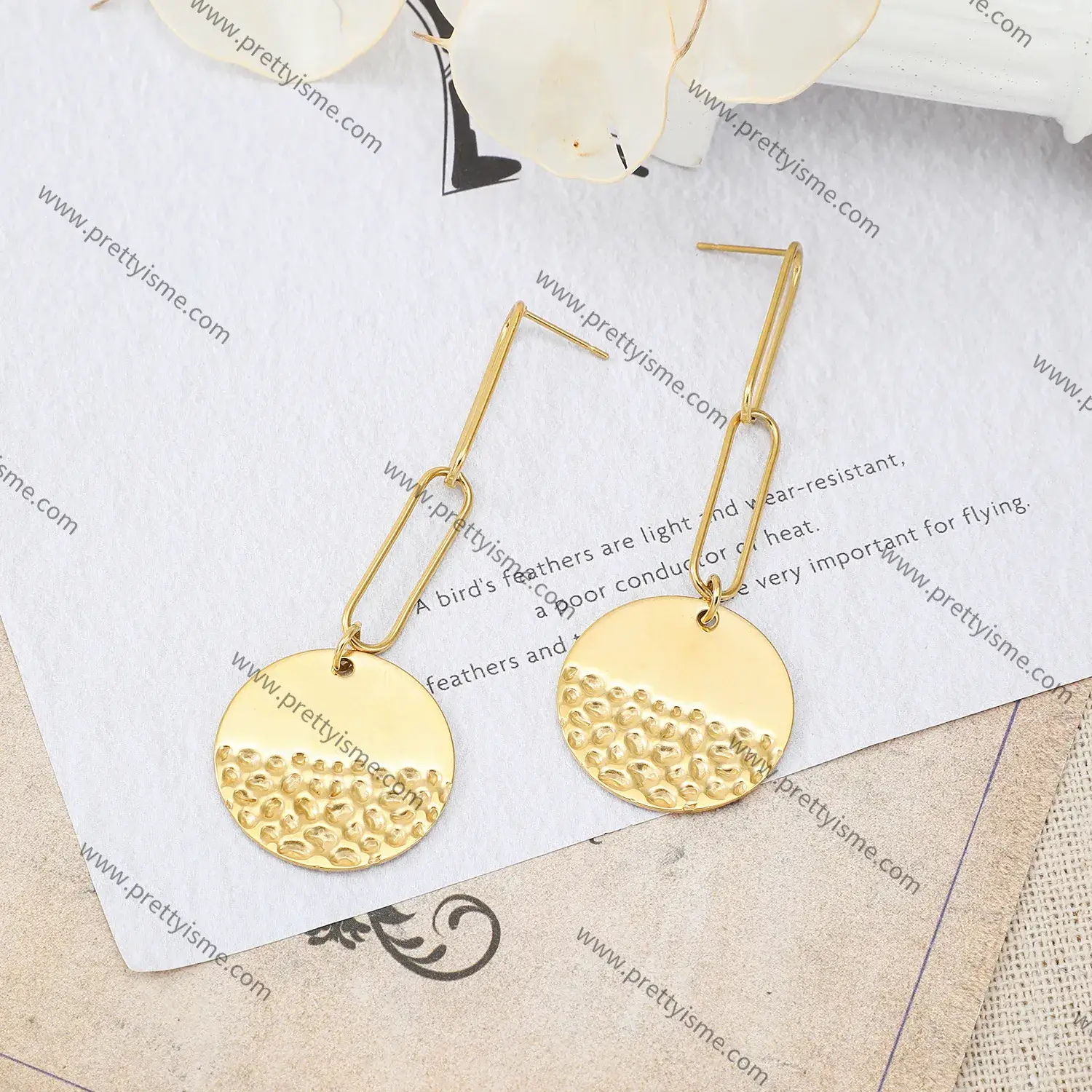 Stainless Steel Paper Clip Earrings Circle Engraving Unique Style Gold Plated Earrings (4).webp