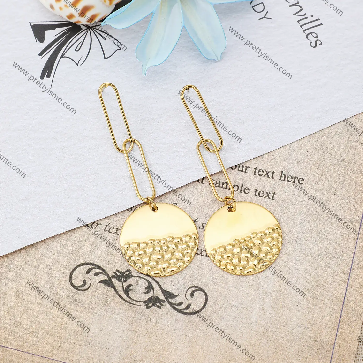 Stainless Steel Paper Clip Earrings Circle Engraving Unique Style Gold Plated Earrings (2).webp