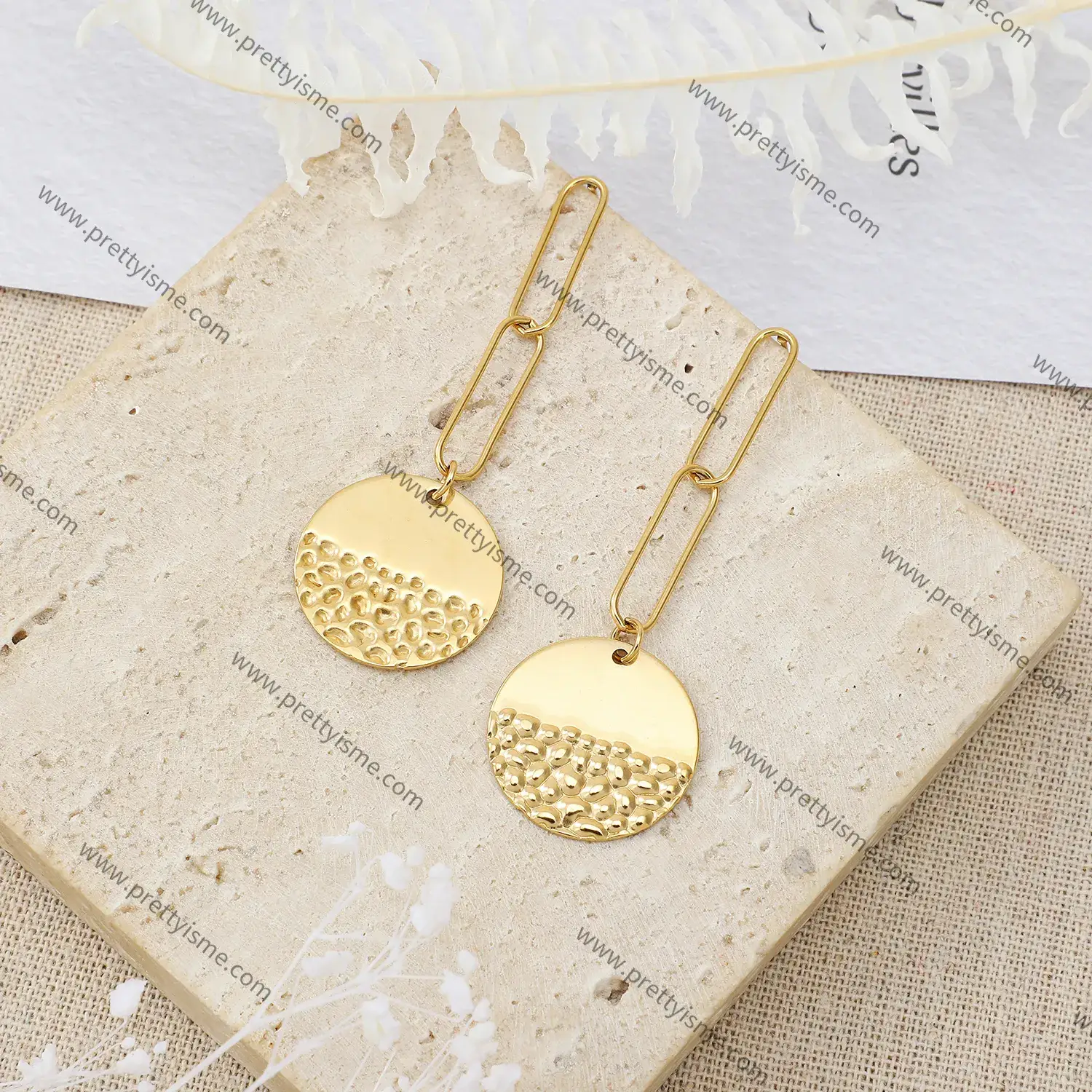 Stainless Steel Paper Clip Earrings Circle Engraving Unique Style Gold Plated Earrings.webp