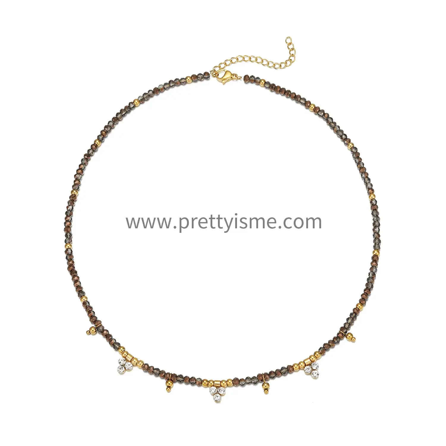 Neutral Style Brown Crystal Pendant Chain Set Diamond Mature Style Stainless Steel Necklace (5).webp