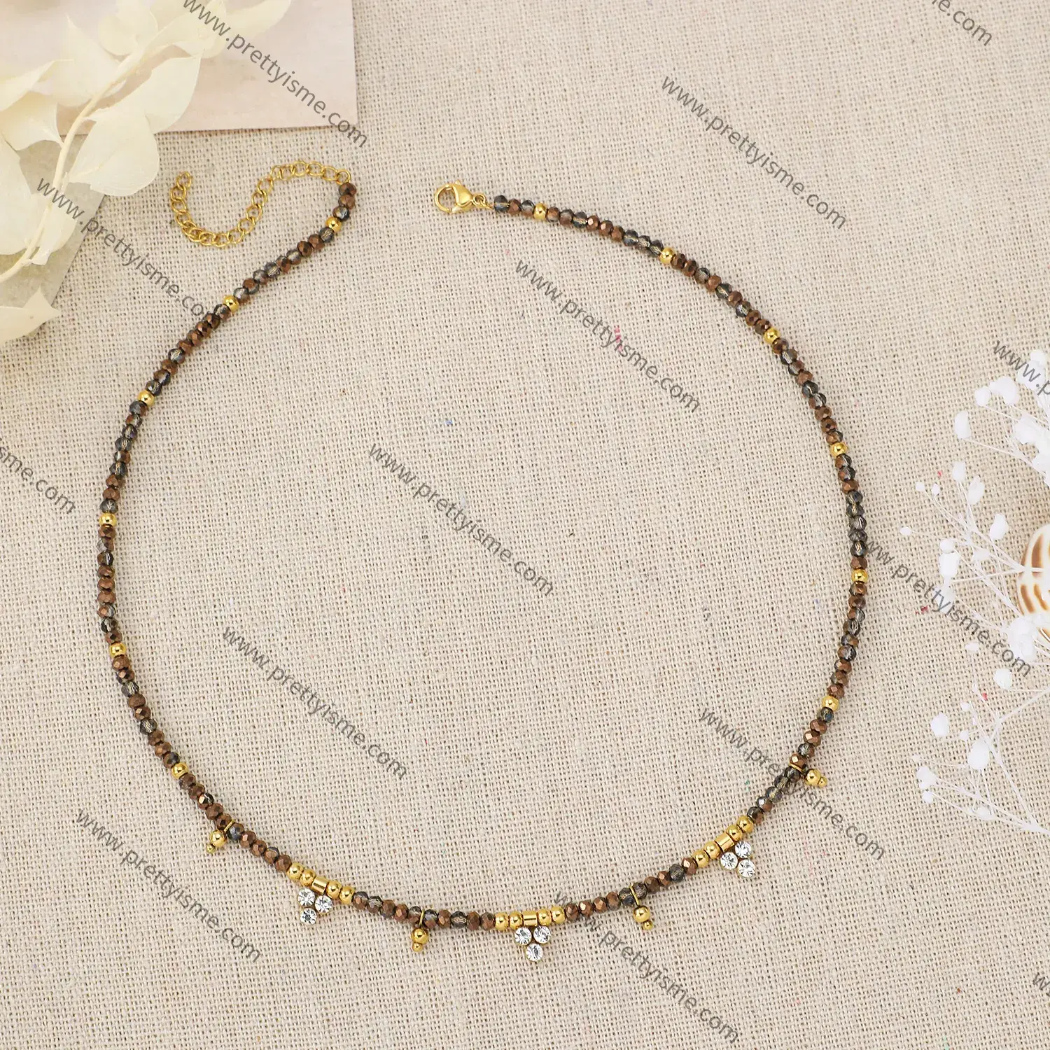 Neutral Style Brown Crystal Pendant Chain Set Diamond Mature Style Stainless Steel Necklace (3).webp
