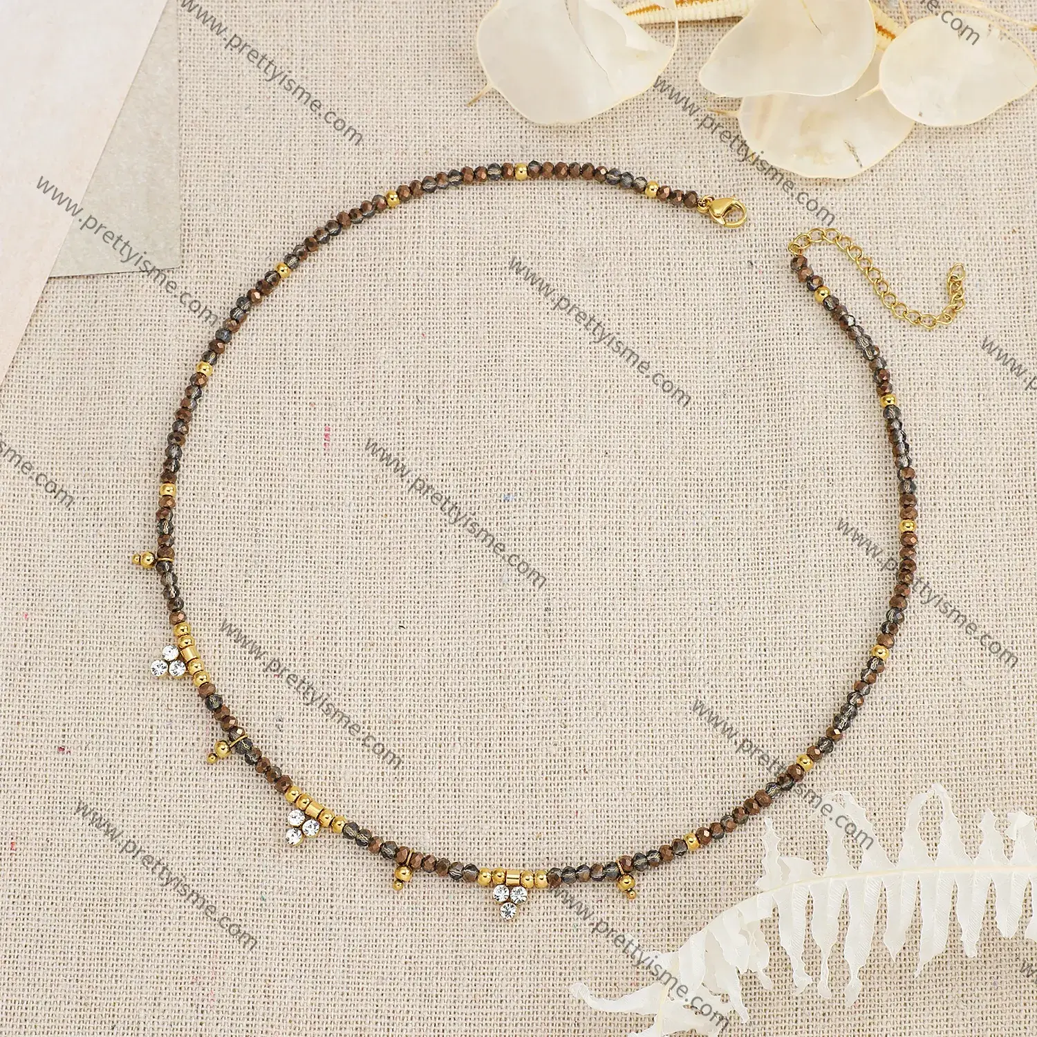 Neutral Style Brown Crystal Pendant Chain Set Diamond Mature Style Stainless Steel Necklace (4).webp
