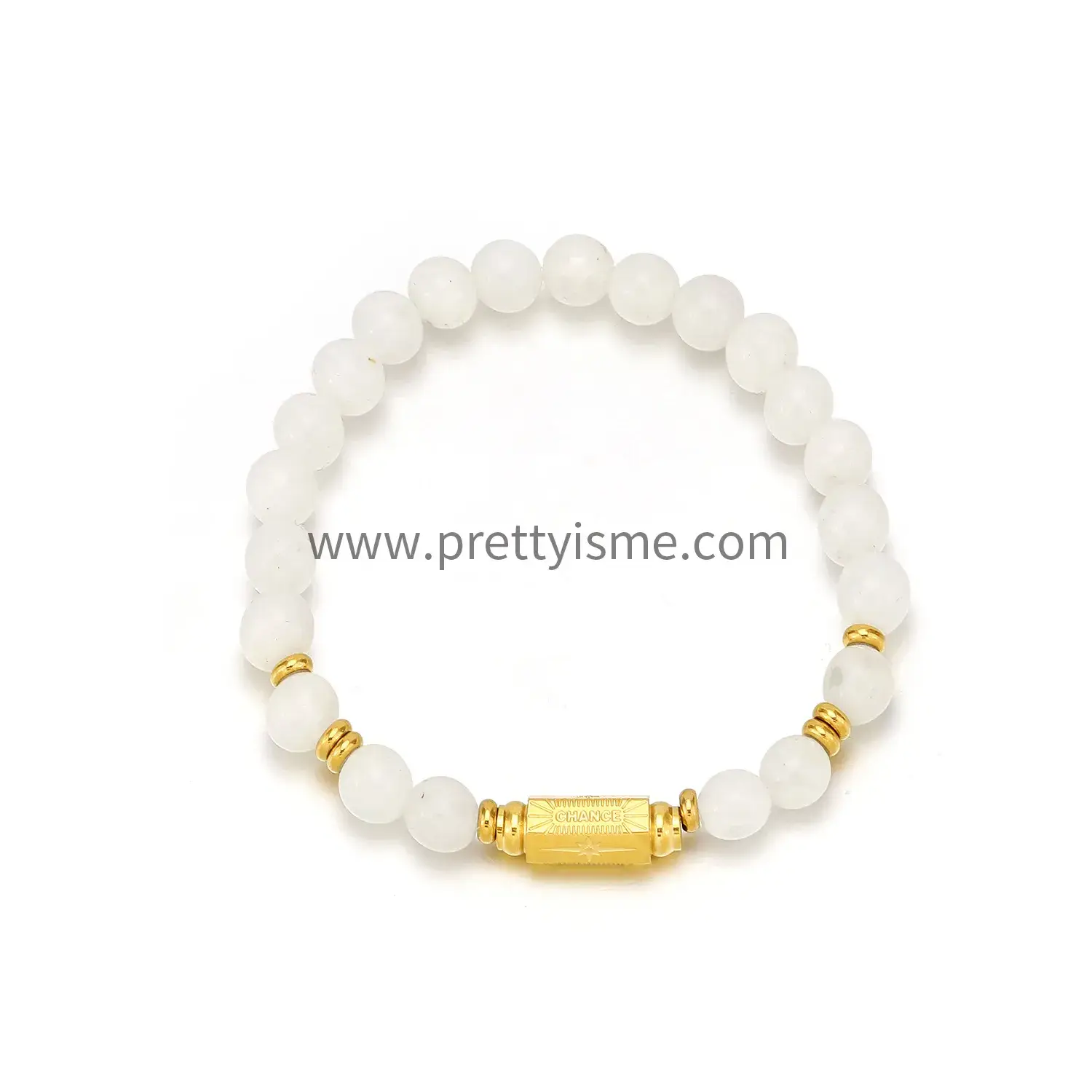 Preppy Style White Pearl Simple Bracelet Gold-plated with Carved CHANCE Stainless Steel Bracelet (5).webp