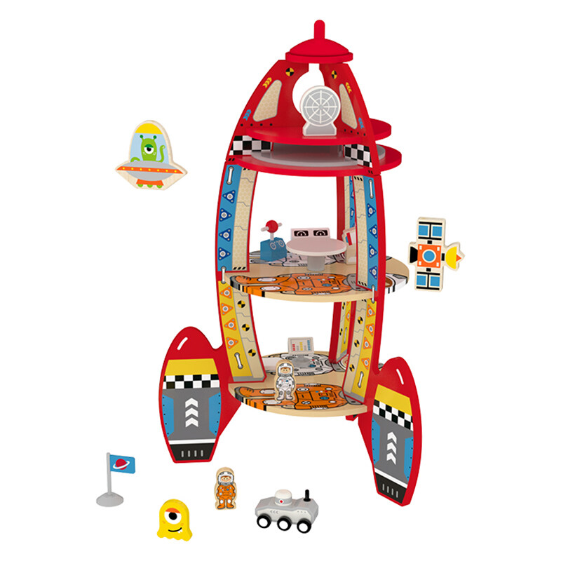 Wooden Construction Rocket Toys Four Stage Milti Tier Display Stand 3d Puzzle Building Blocks-copy