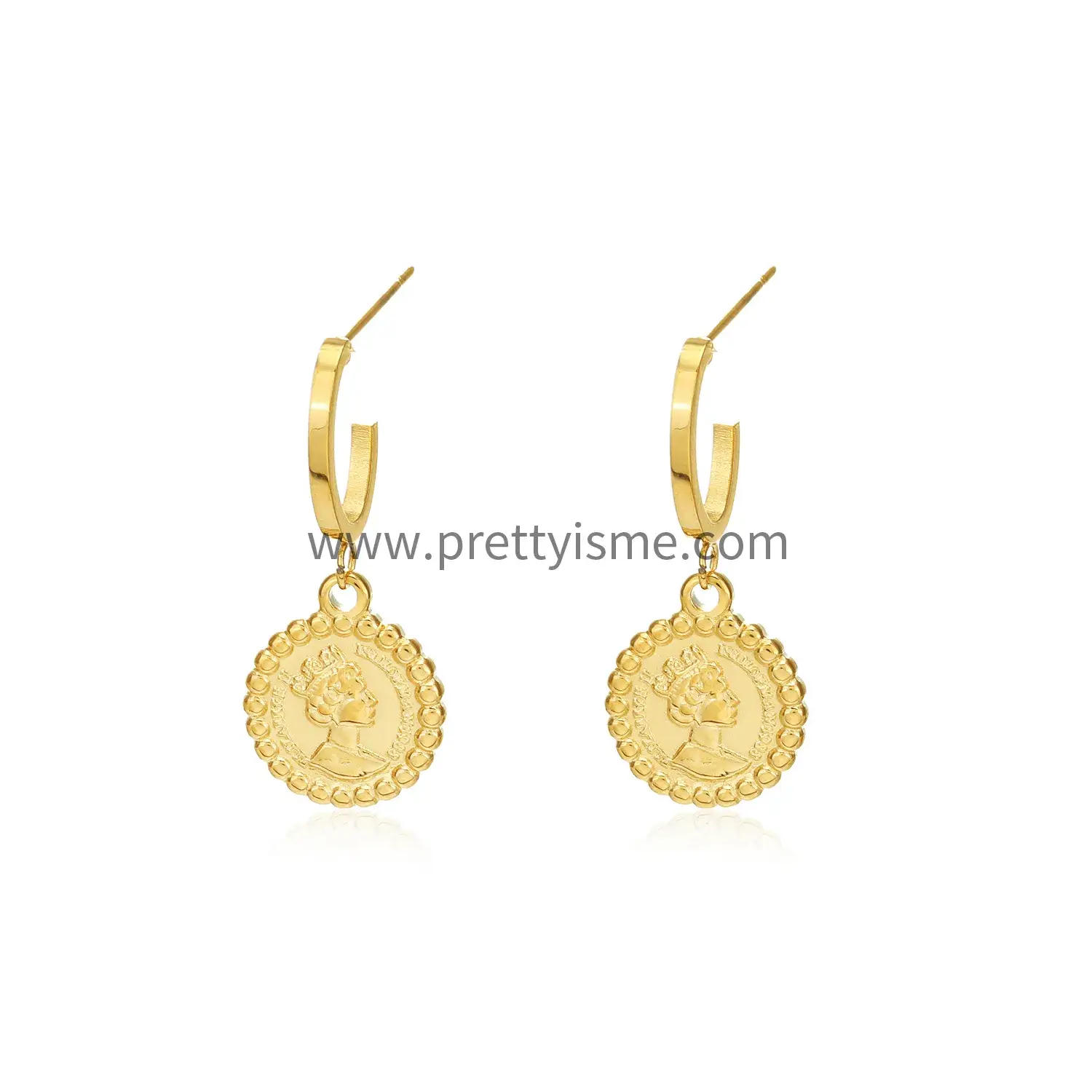 European Style Gold Plated Earrings Engraved Pattern Women With Letters Delicate Stainless Steel Earrings (5).webp