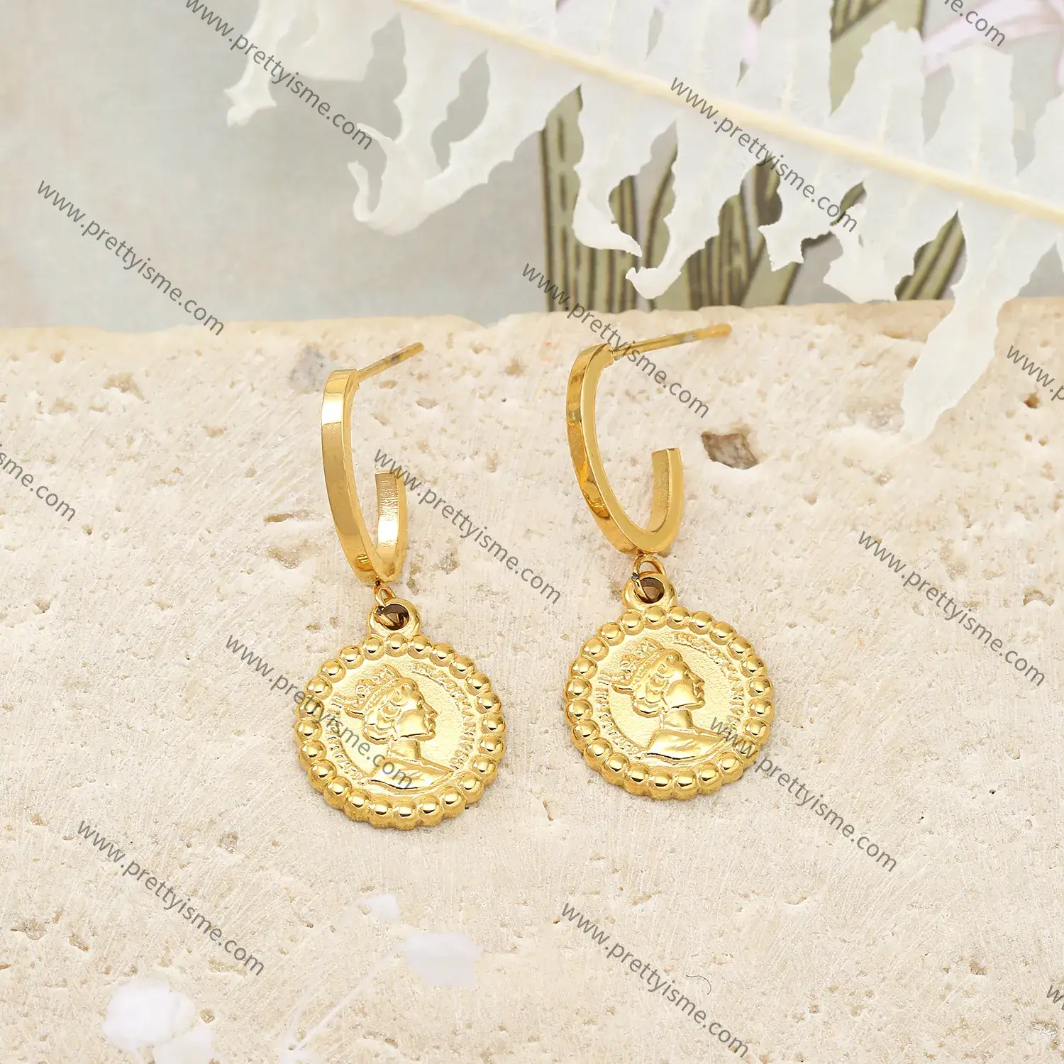 European Style Gold Plated Earrings Engraved Pattern Women With Letters Delicate Stainless Steel Earrings.webp