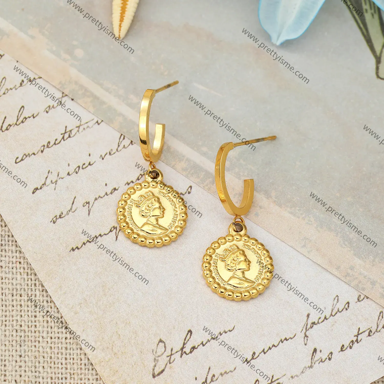 European Style Gold Plated Earrings Engraved Pattern Women With Letters Delicate Stainless Steel Earrings (3).webp