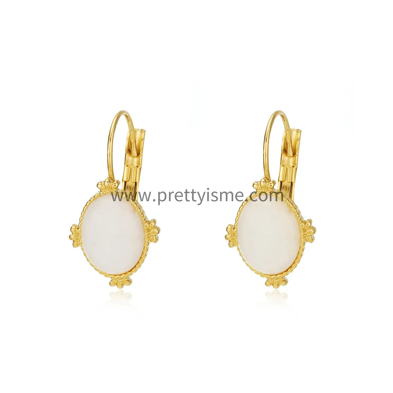 Simple Gold Plated Earrings Set with White Natural Stone Delicate Stainless Steel Earrings (5).webp