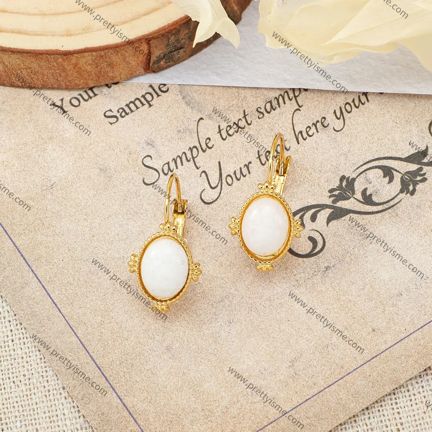 Simple Gold Plated Earrings Set with White Natural Stone Delicate Stainless Steel Earrings (3).webp