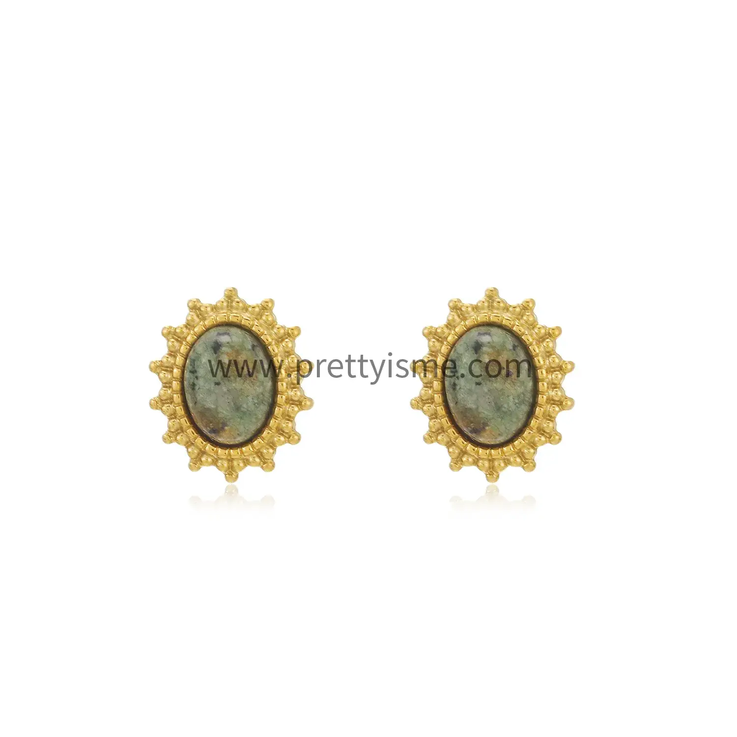 European Gold Plated Earrings with Green Natural Stone Textured Delicate Stainless Steel Stud Earrings (5).webp