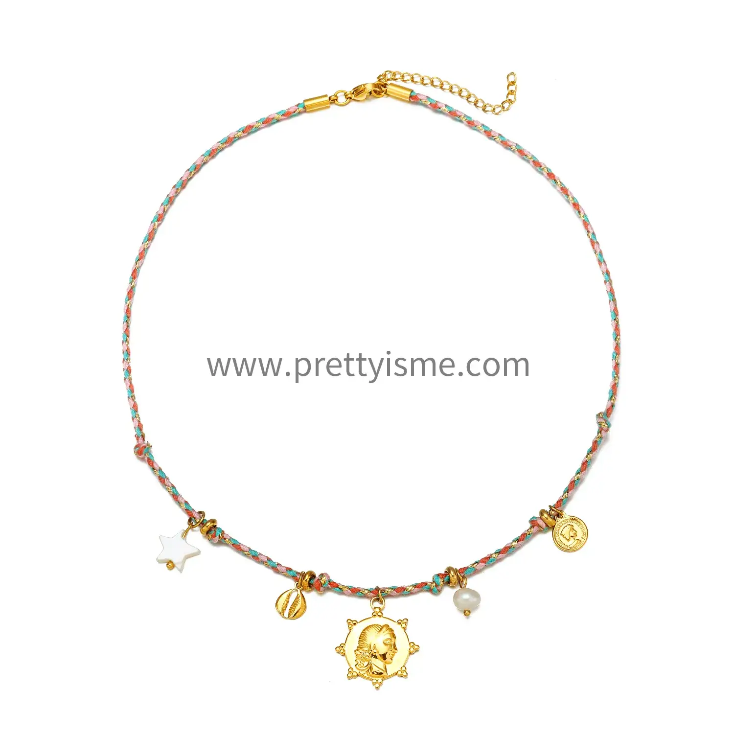 Colorful Rope Pendant Necklace Freshwater Pearl Carved Portrait Pattern Gold Plated Necklace (5).webp