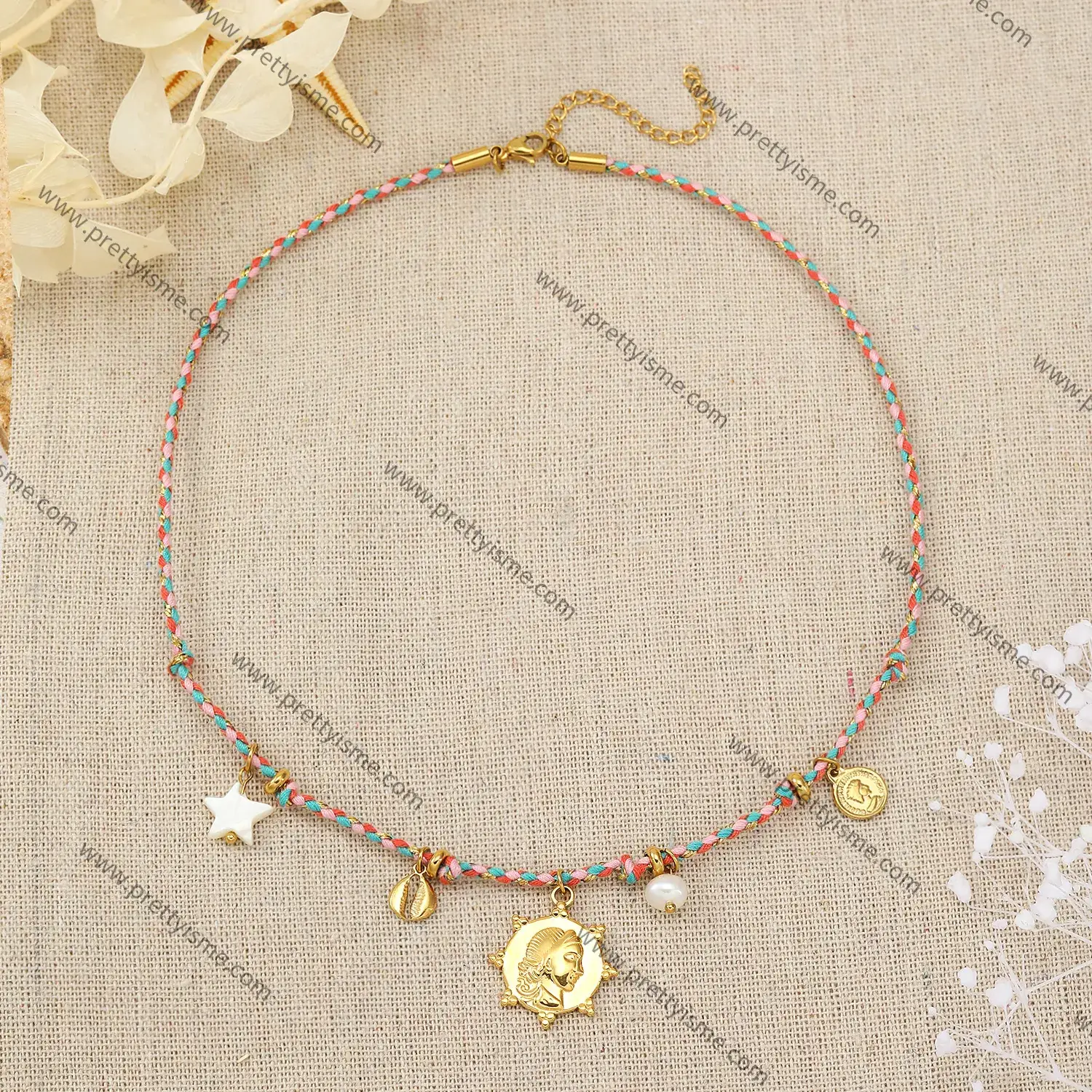 Colorful Rope Pendant Necklace Freshwater Pearl Carved Portrait Pattern Gold Plated Necklace (3).webp