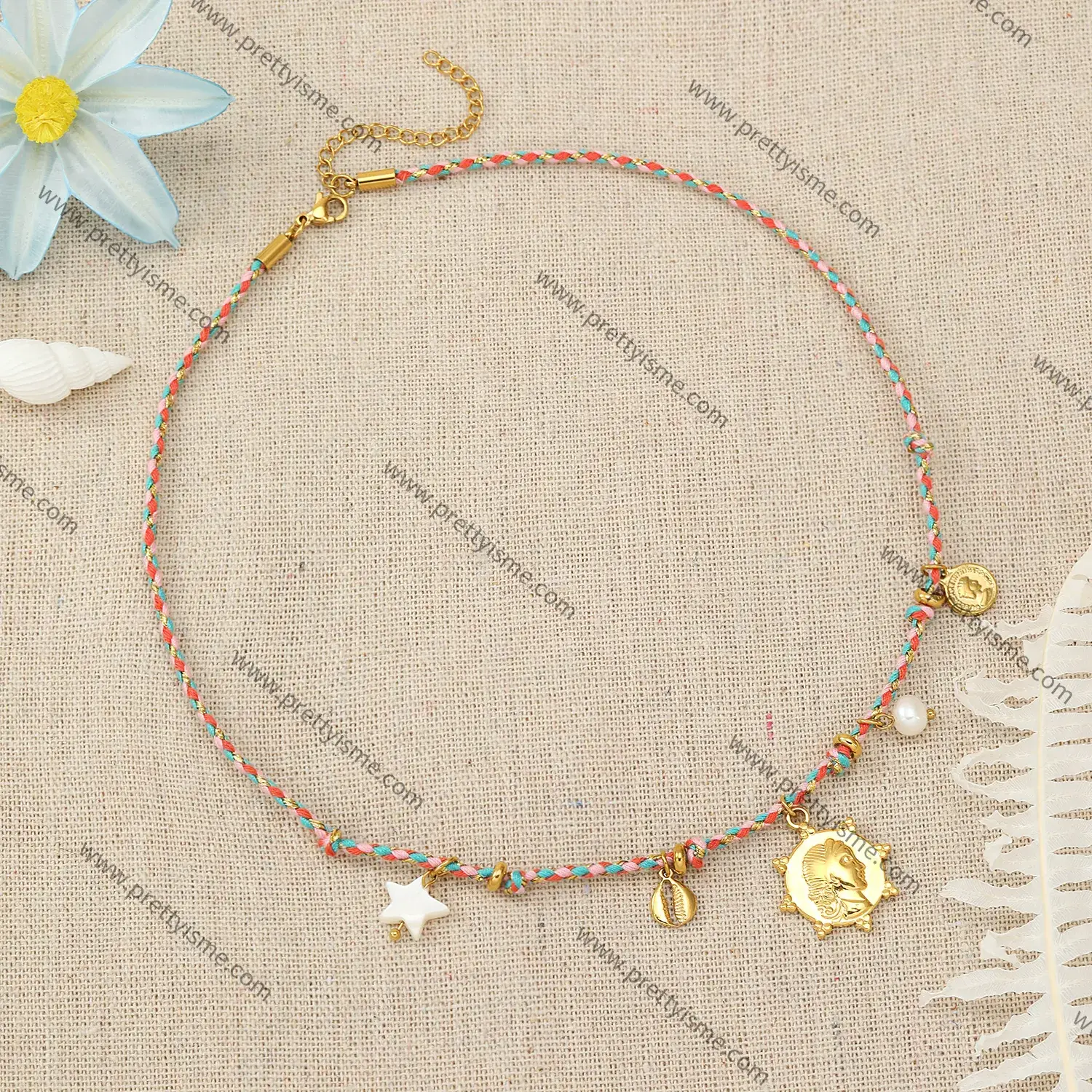 Colorful Rope Pendant Necklace Freshwater Pearl Carved Portrait Pattern Gold Plated Necklace (4).webp