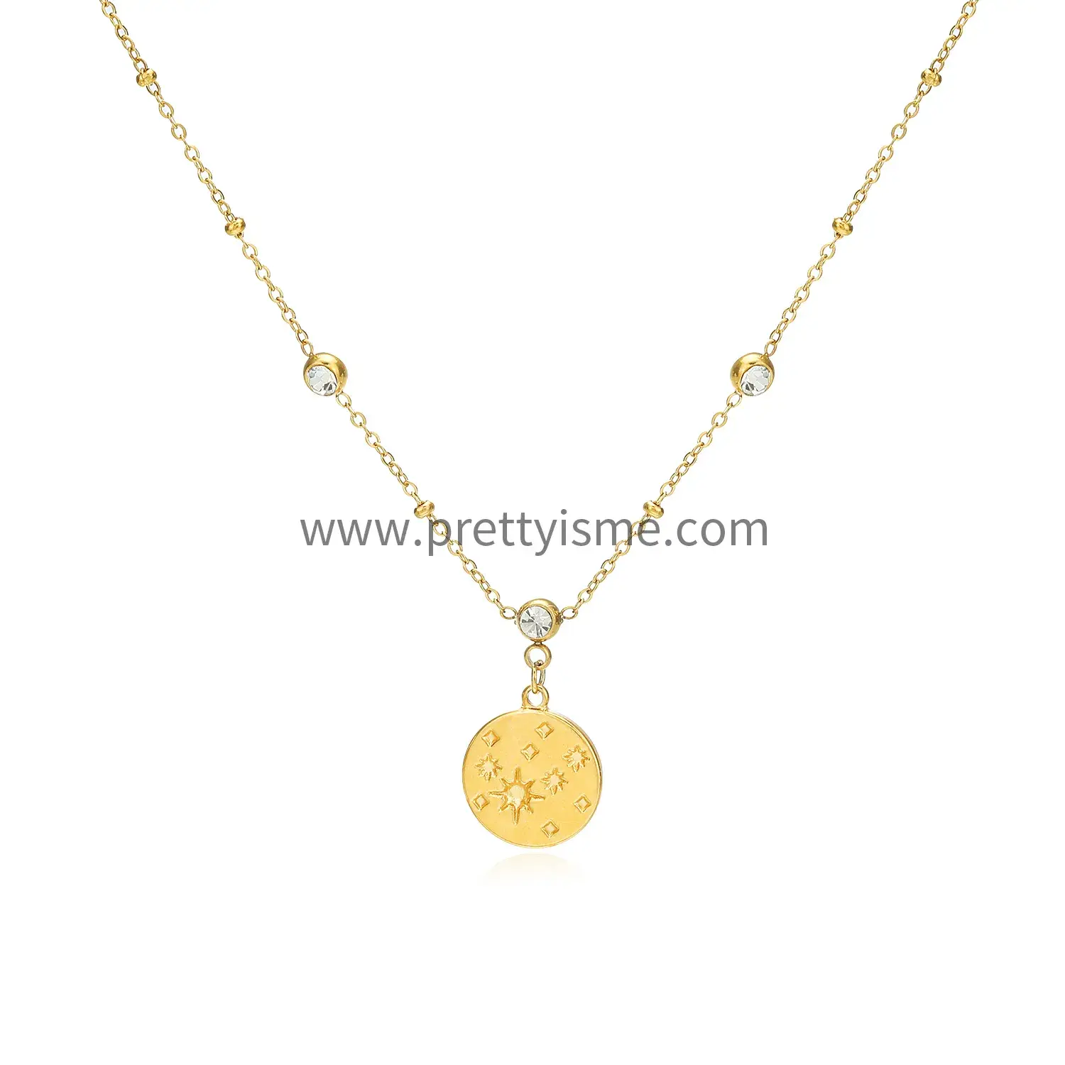 Korean Pendant Necklace Diamond Inlaid Engraved Star Pattern Gold Plated Stainless Steel Necklace (5).webp