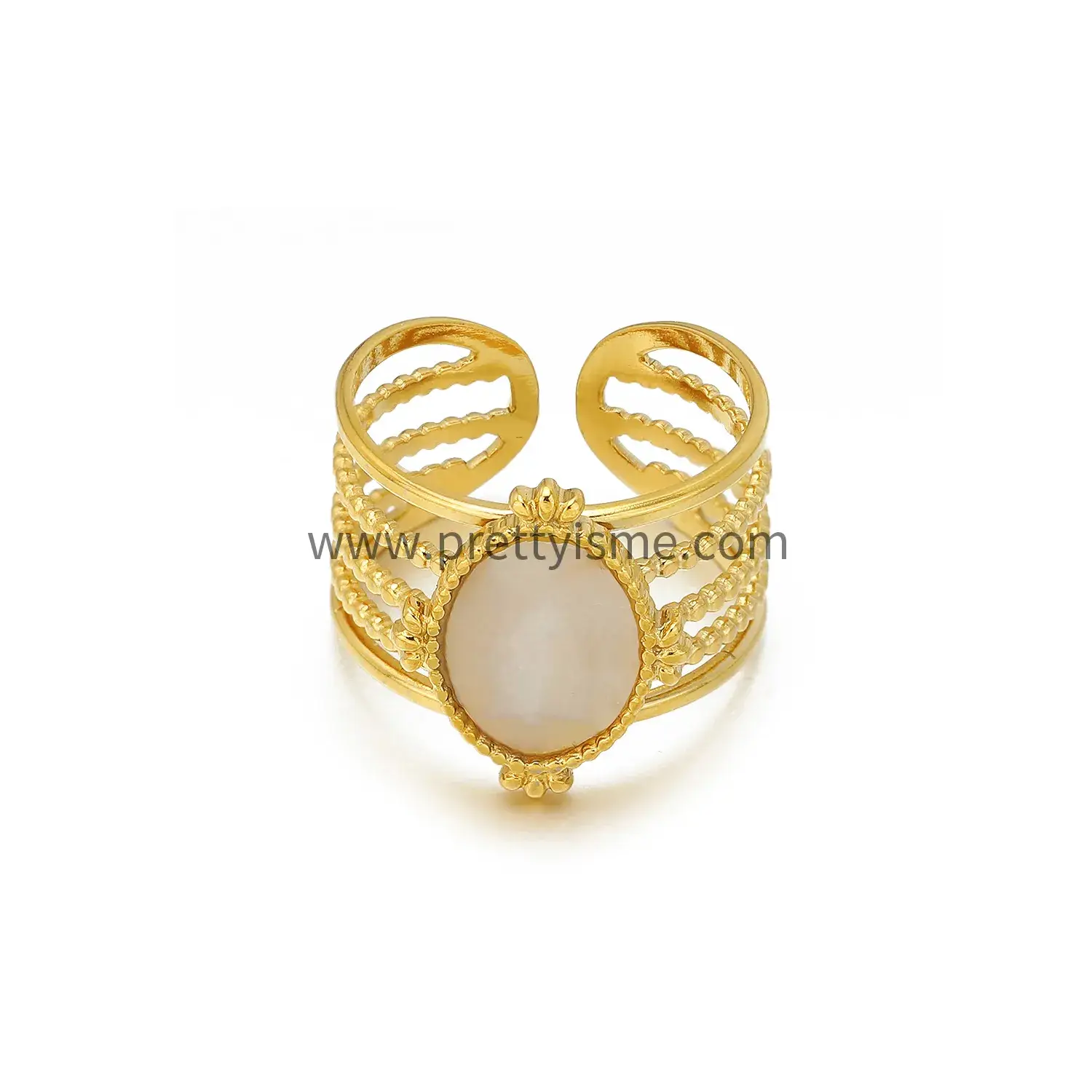 Stainless Steel Ring 18K Gold Plated Gemstone Unique Open Ring (6).webp
