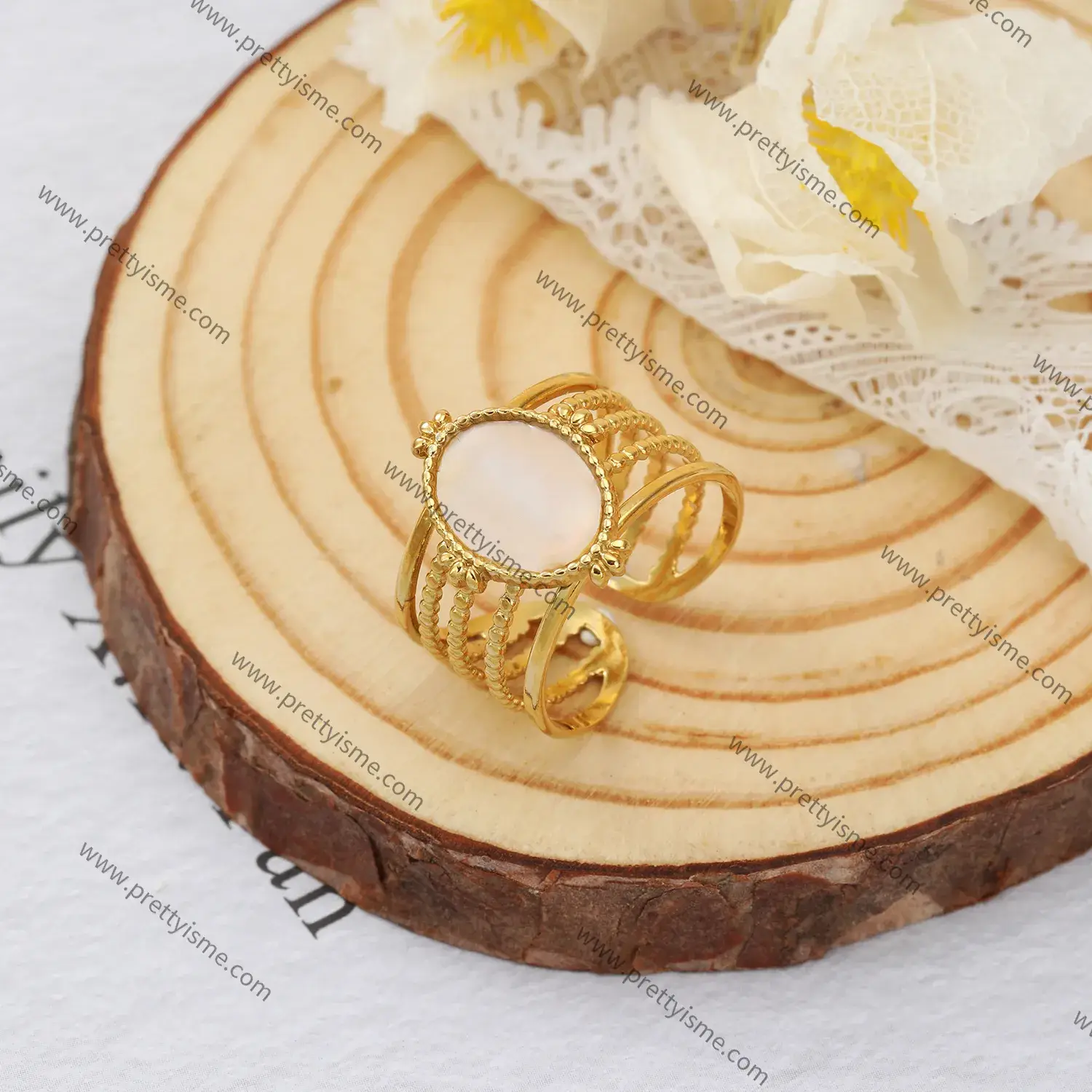 Stainless Steel Ring 18K Gold Plated Gemstone Unique Open Ring (4).webp