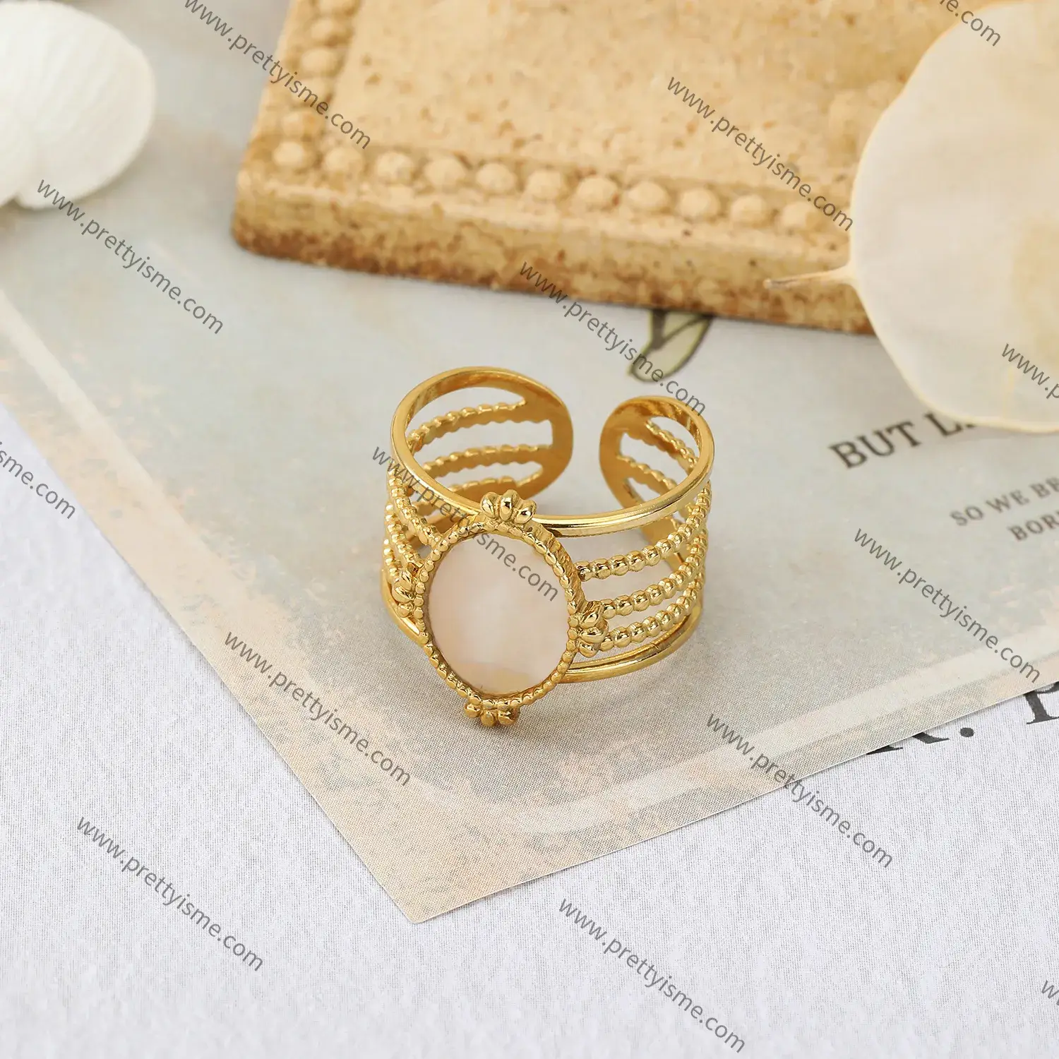 Stainless Steel Ring 18K Gold Plated Gemstone Unique Open Ring (3).webp