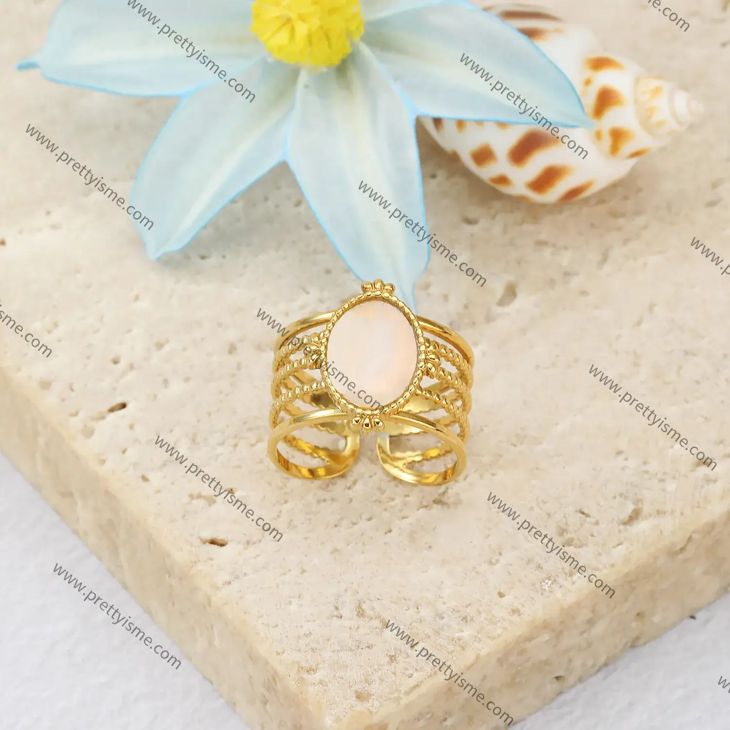 Stainless Steel Ring 18K Gold Plated Gemstone Unique Open Ring.webp