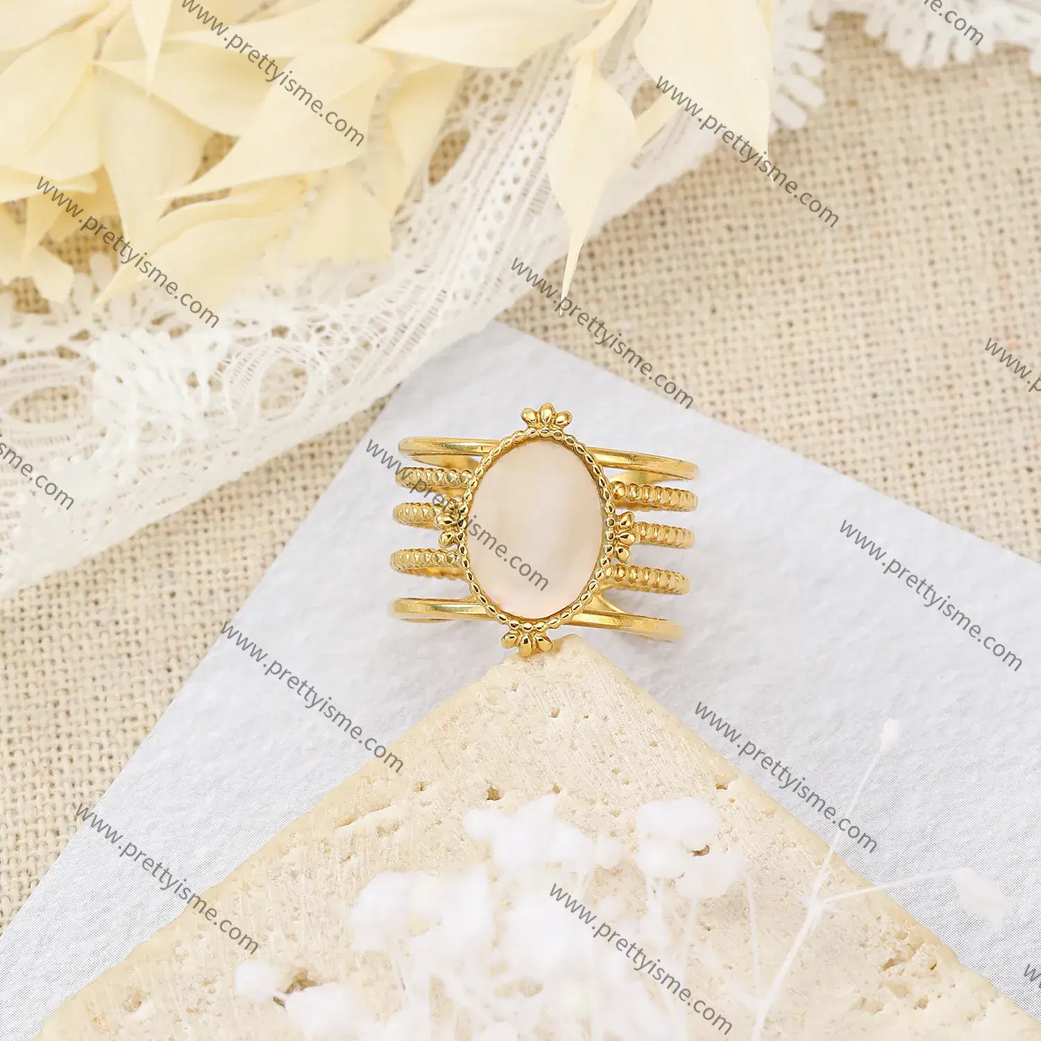 Stainless Steel Ring 18K Gold Plated Gemstone Unique Open Ring (2).webp