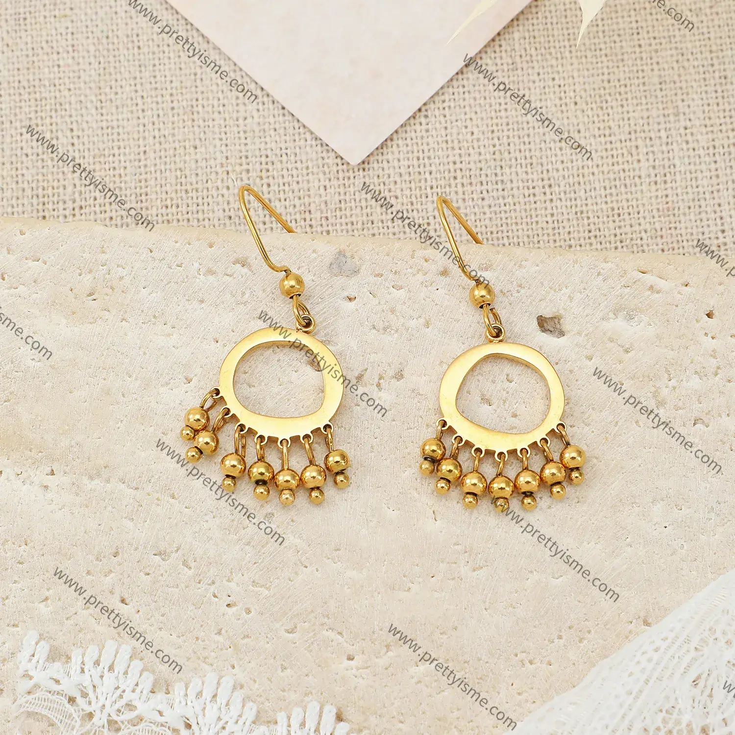 European Gold Plated Earrings Ring Pierced Small Beaded Delicate Stainless Steel Earrings (2).webp