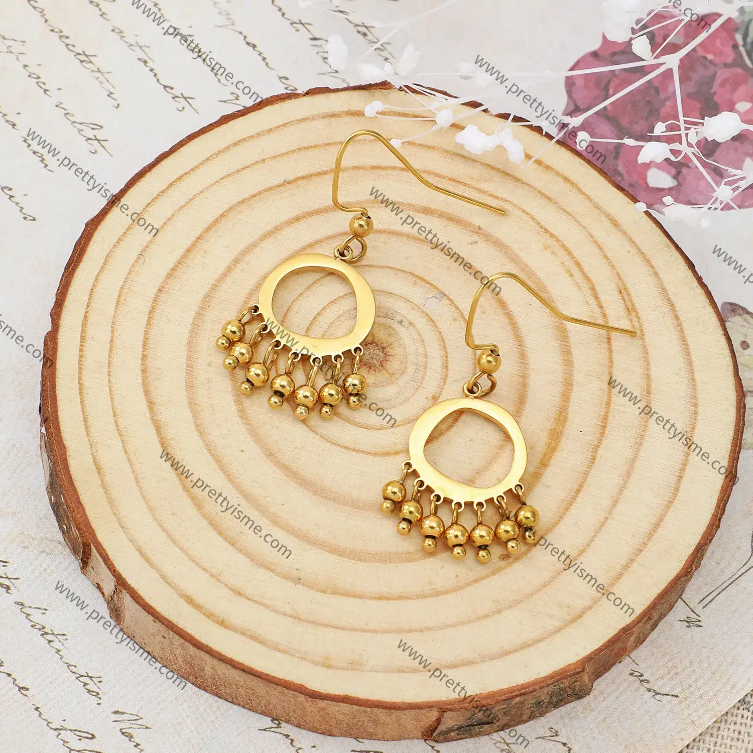 European Gold Plated Earrings Ring Pierced Small Beaded Delicate Stainless Steel Earrings (3).webp