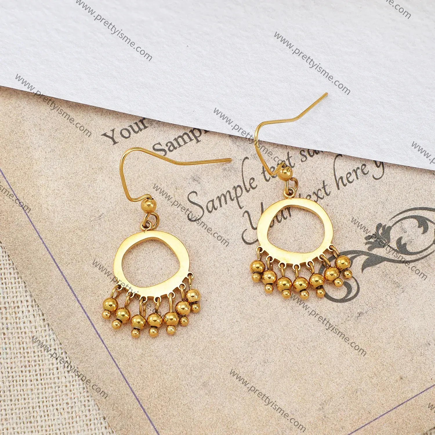 European Gold Plated Earrings Ring Pierced Small Beaded Delicate Stainless Steel Earrings (4).webp