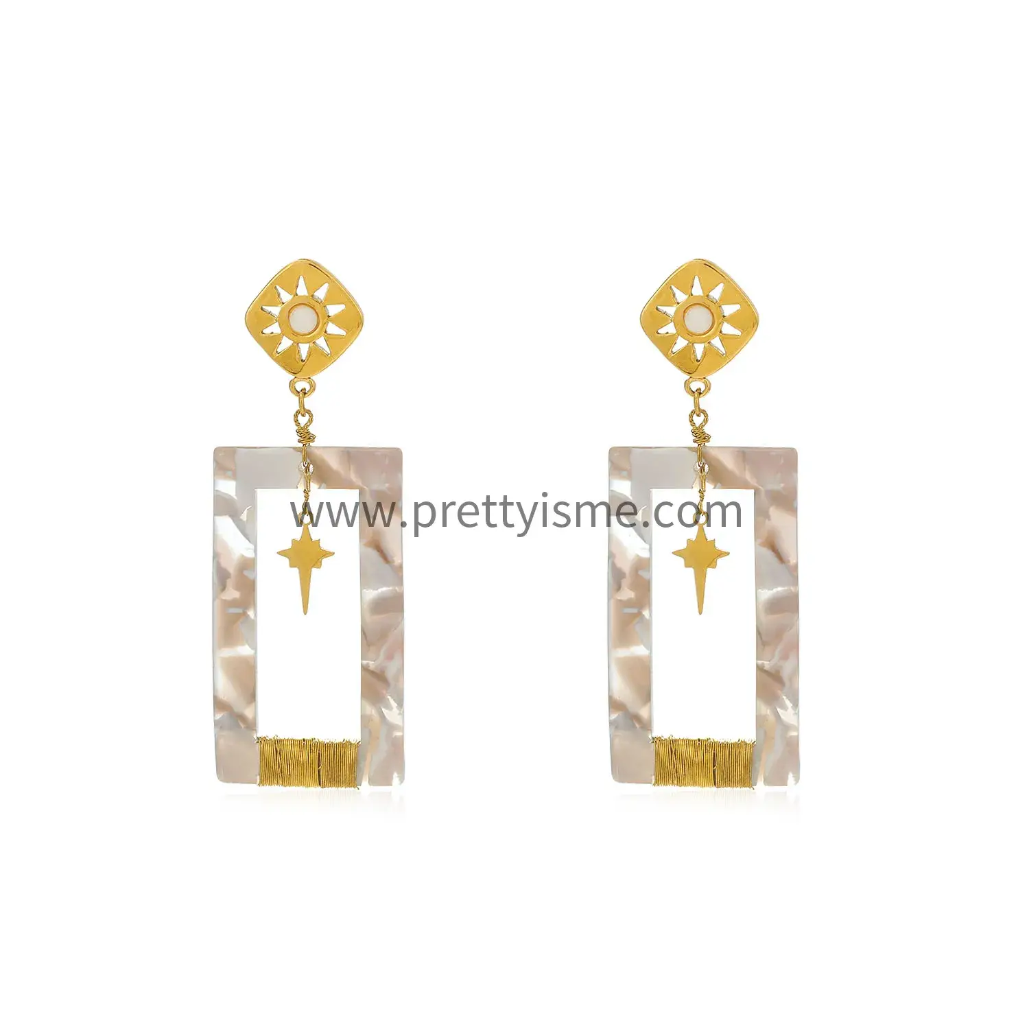Square Earrings Twisted Wire Pendant Gold Plated Stainless Steel Earrings (5).webp