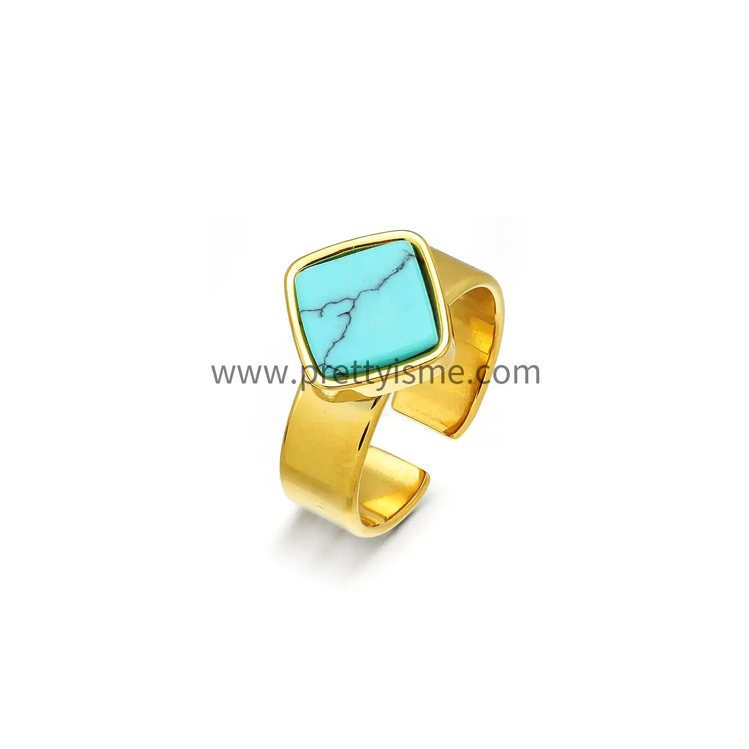 Stainless Steel Ring 18K Gold Plated Blue Stone Set Pattern Open Ring (5).webp