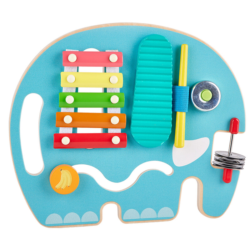 Wooden kids Music Toy Board Montessori Early Education Unlock Multi-Function Elephant Mini Band