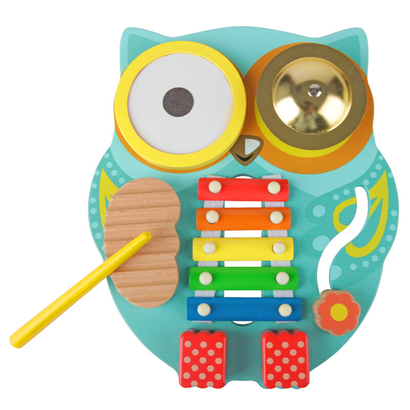Wooden kids Board Music Amazon Montessori Early Education Unlock Toy Multi-Function Owl Mini Band