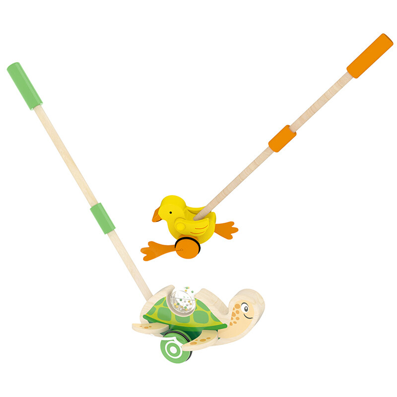 Wooden Push-Along Toy Snail Montesorry Wood Baby Chick Walker Hand Wheel Push And Kids Rope Box