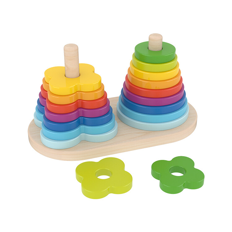 Rainbow Tower Stacking Ring Classification Geometric Building Blocks Puzzle Toy for Children Color and Shape Recognition