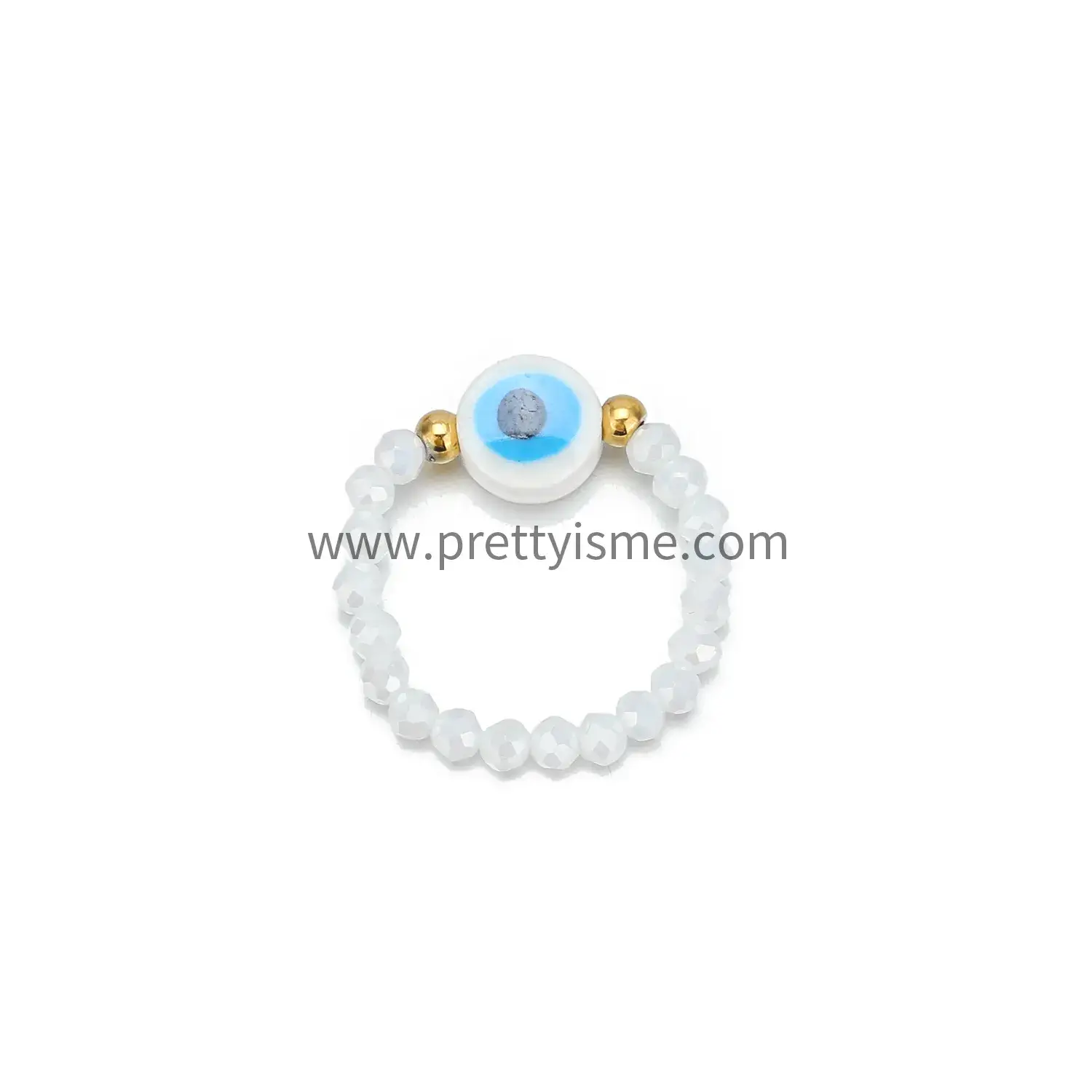 Simple Natural Stone 18K Gold Plated White Beads Unique Blue Eye Pattern Stainless Steel Ring (5).webp