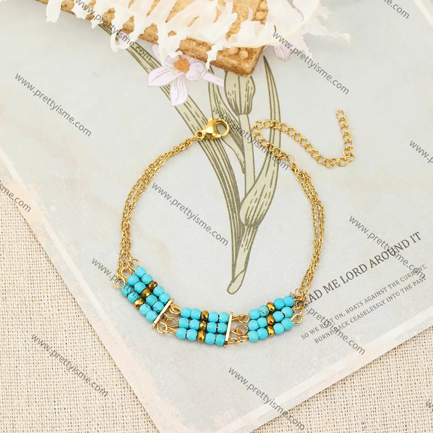 Stainless Steel Bracelet Three Layers Natural Stone Beads Colorful Cute Fashion Bracelet.webp