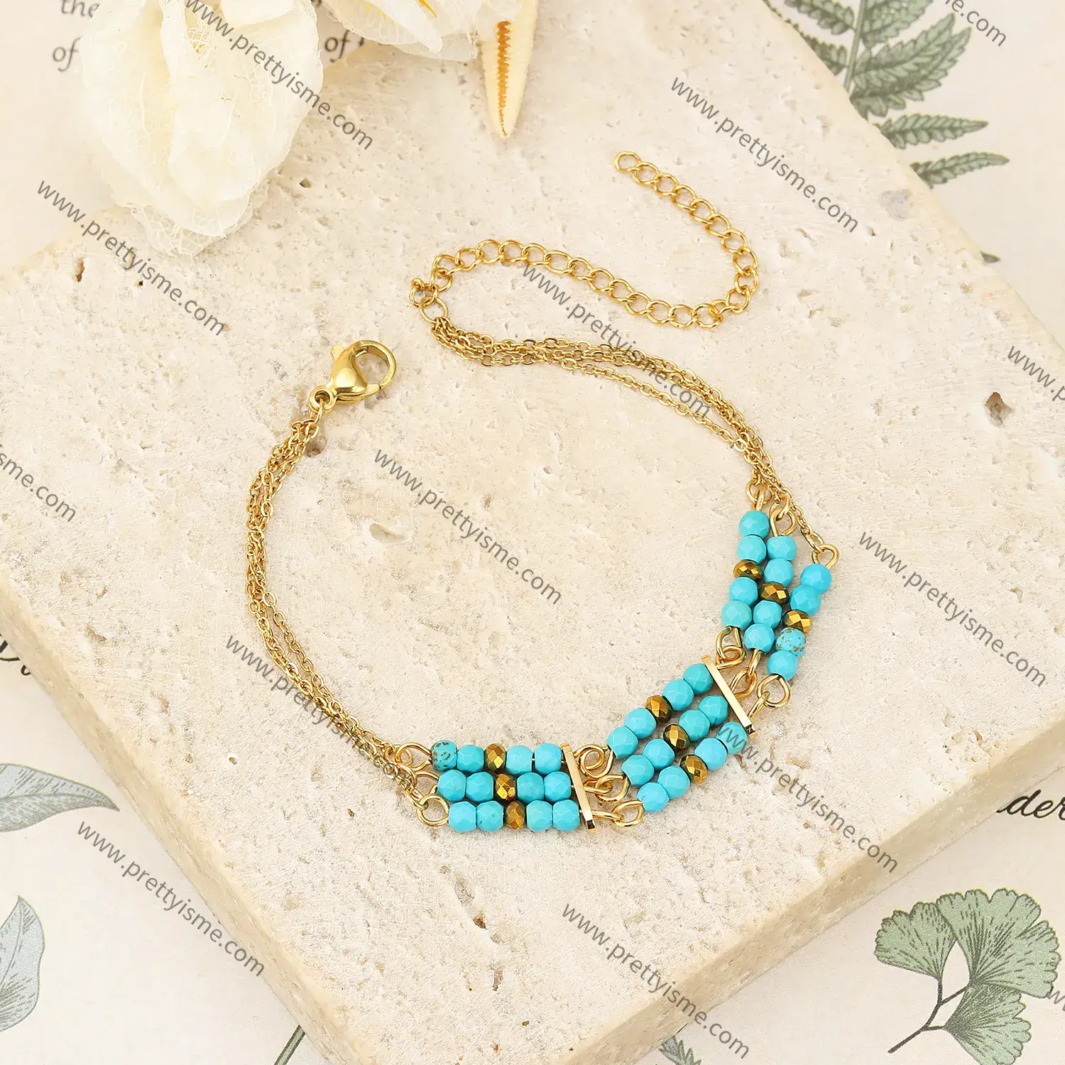 Stainless Steel Bracelet Three Layers Natural Stone Beads Colorful Cute Fashion Bracelet (2).webp