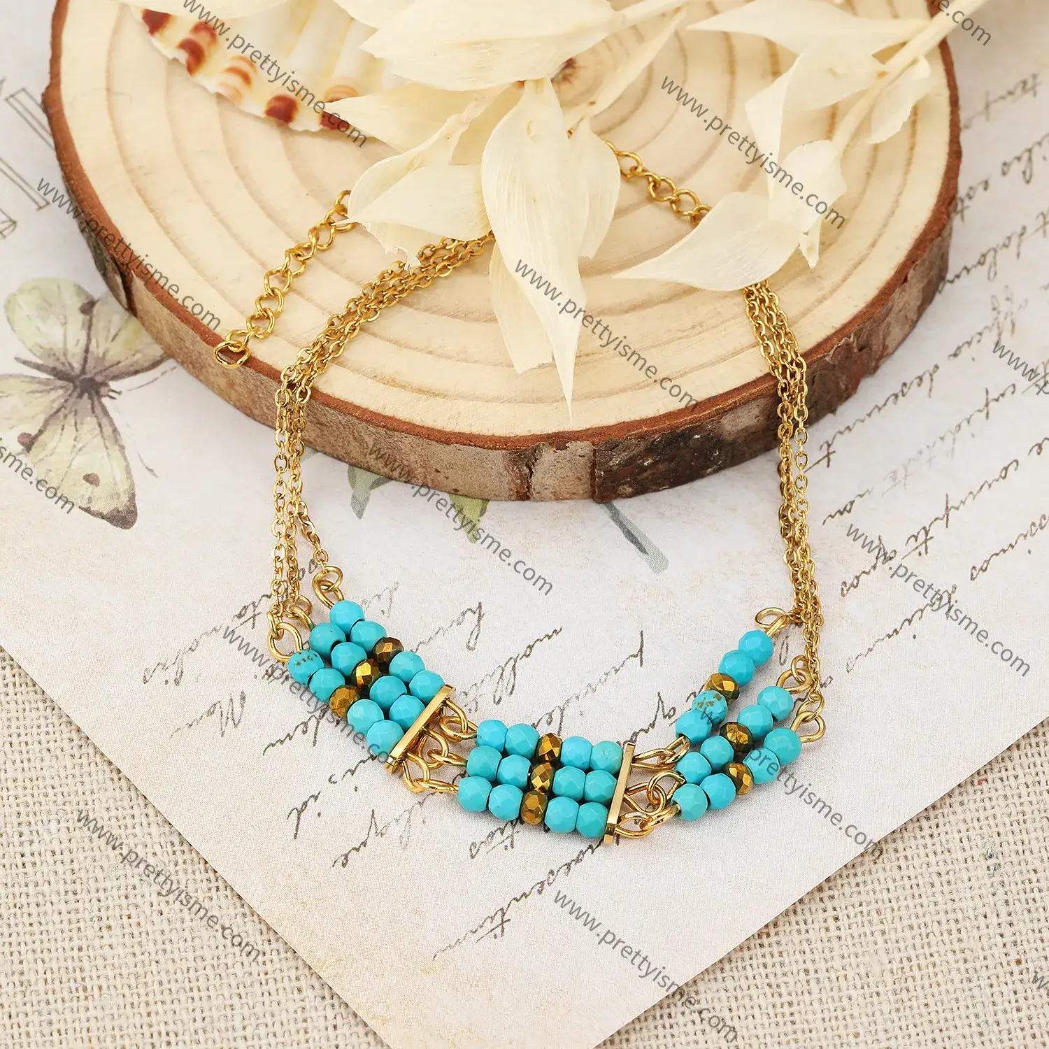Stainless Steel Bracelet Three Layers Natural Stone Beads Colorful Cute Fashion Bracelet (4).webp