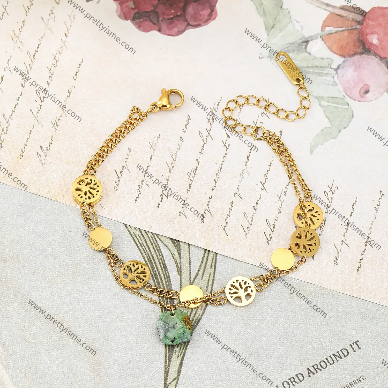 Two Layer Stainless Steel Bracelet Hollow Carving Tree of Life Green Natural Stone Bracelet (2).webp