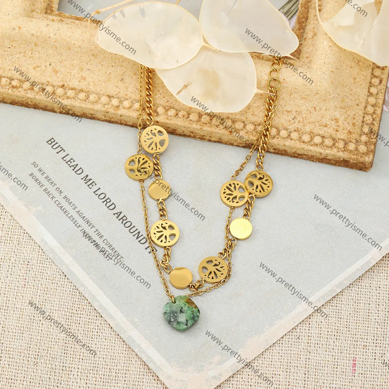 Two Layer Stainless Steel Bracelet Hollow Carving Tree of Life Green Natural Stone Bracelet (3).webp
