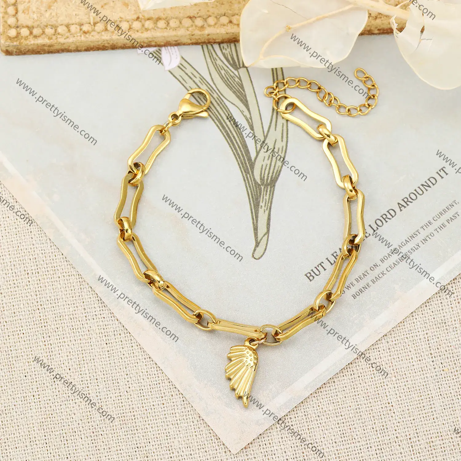 Stainless Steel Bracelet Carved Wings Pendant Delicate Simple Bracelet (3).webp