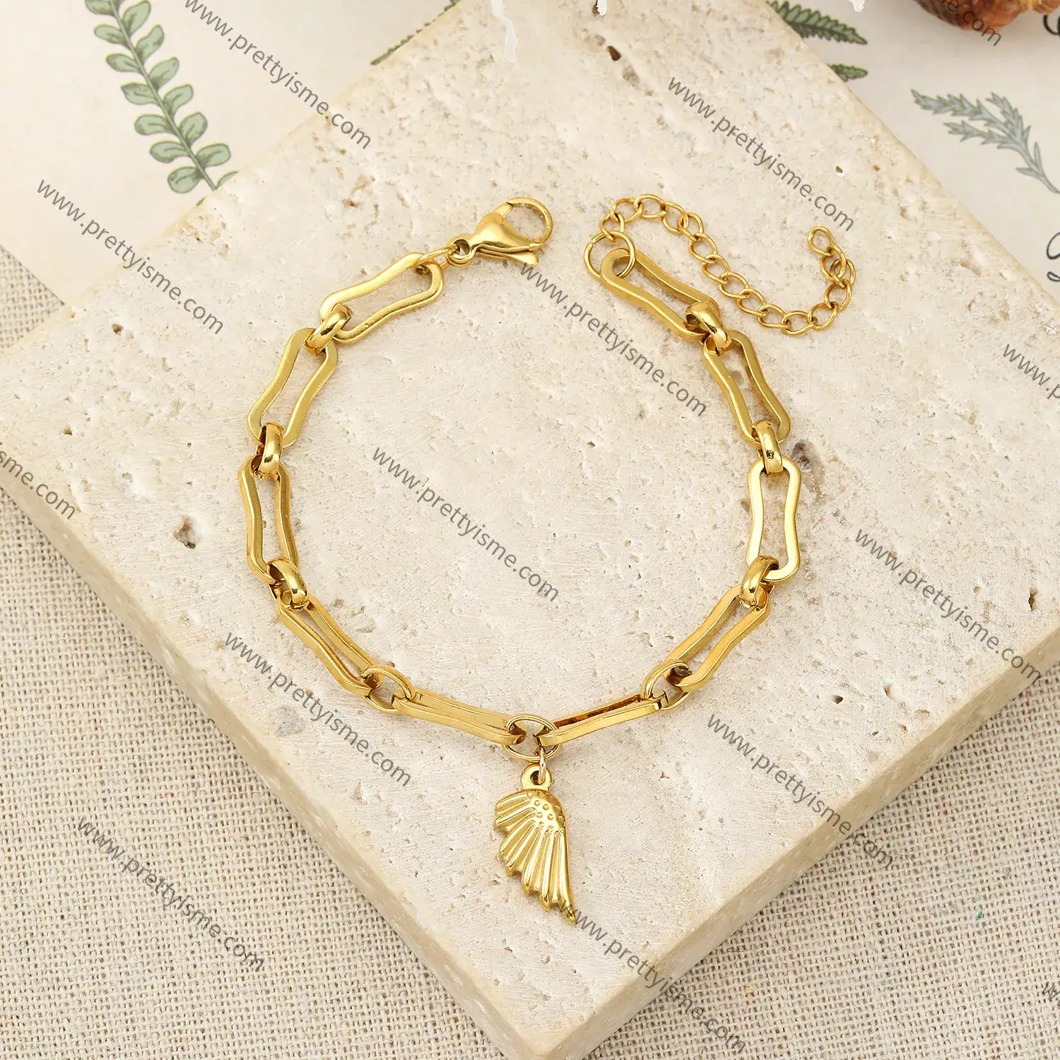 Stainless Steel Bracelet Carved Wings Pendant Delicate Simple Bracelet.webp