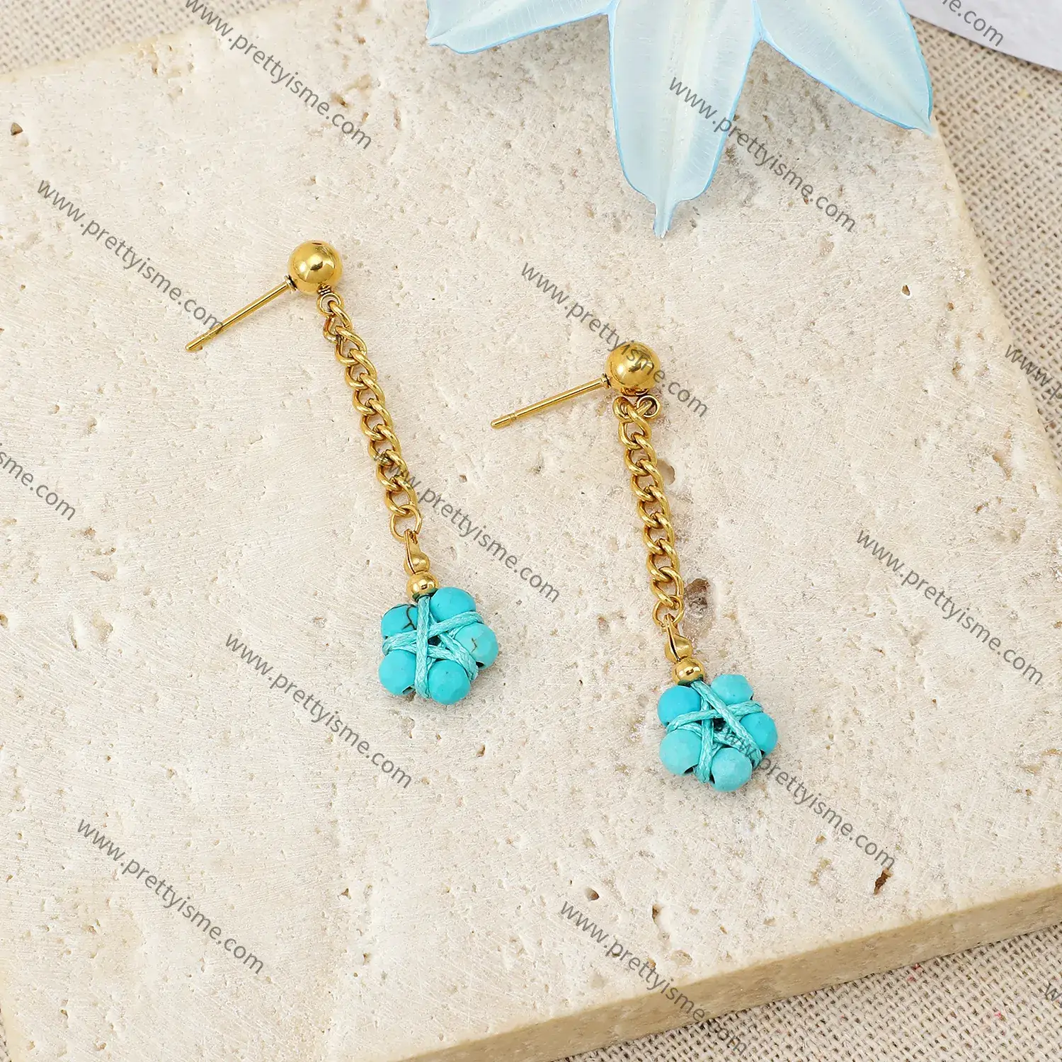 Lovely Earrings Bar Blue Natural Stone Bundle Gold Plated Stainless Steel Earrings.webp