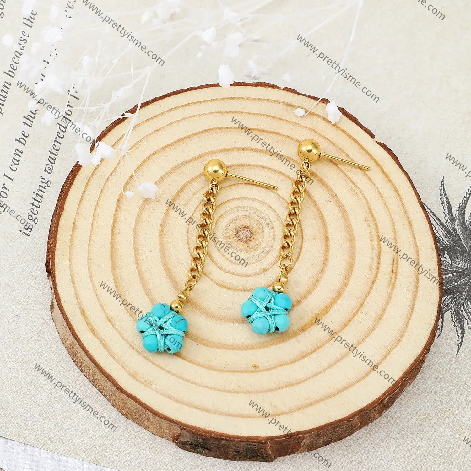 Lovely Earrings Bar Blue Natural Stone Bundle Gold Plated Stainless Steel Earrings (4).webp