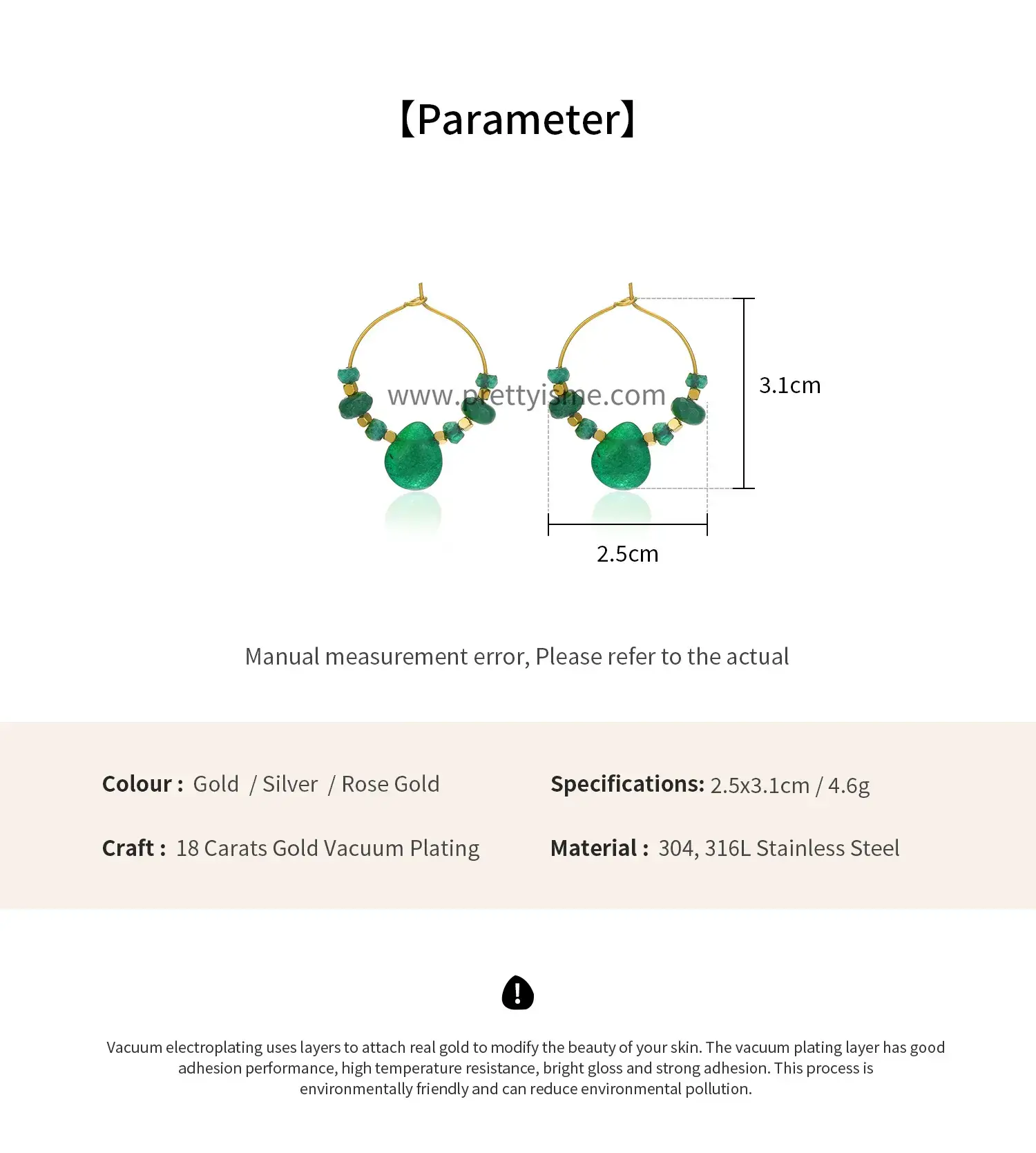 Delicate Round Earrings Green Natural Stone Gold Plated Square Stainless Steel Fashion Earrings (6).webp
