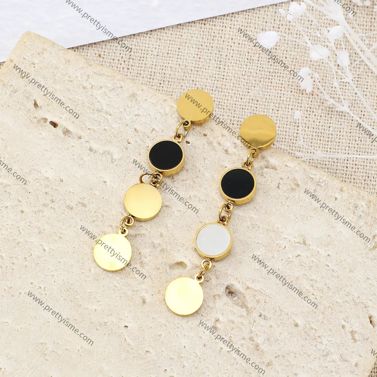 Long Earrings Round Matching Multicolor Gold Plated Stainless Steel Fashion Earrings (3).webp