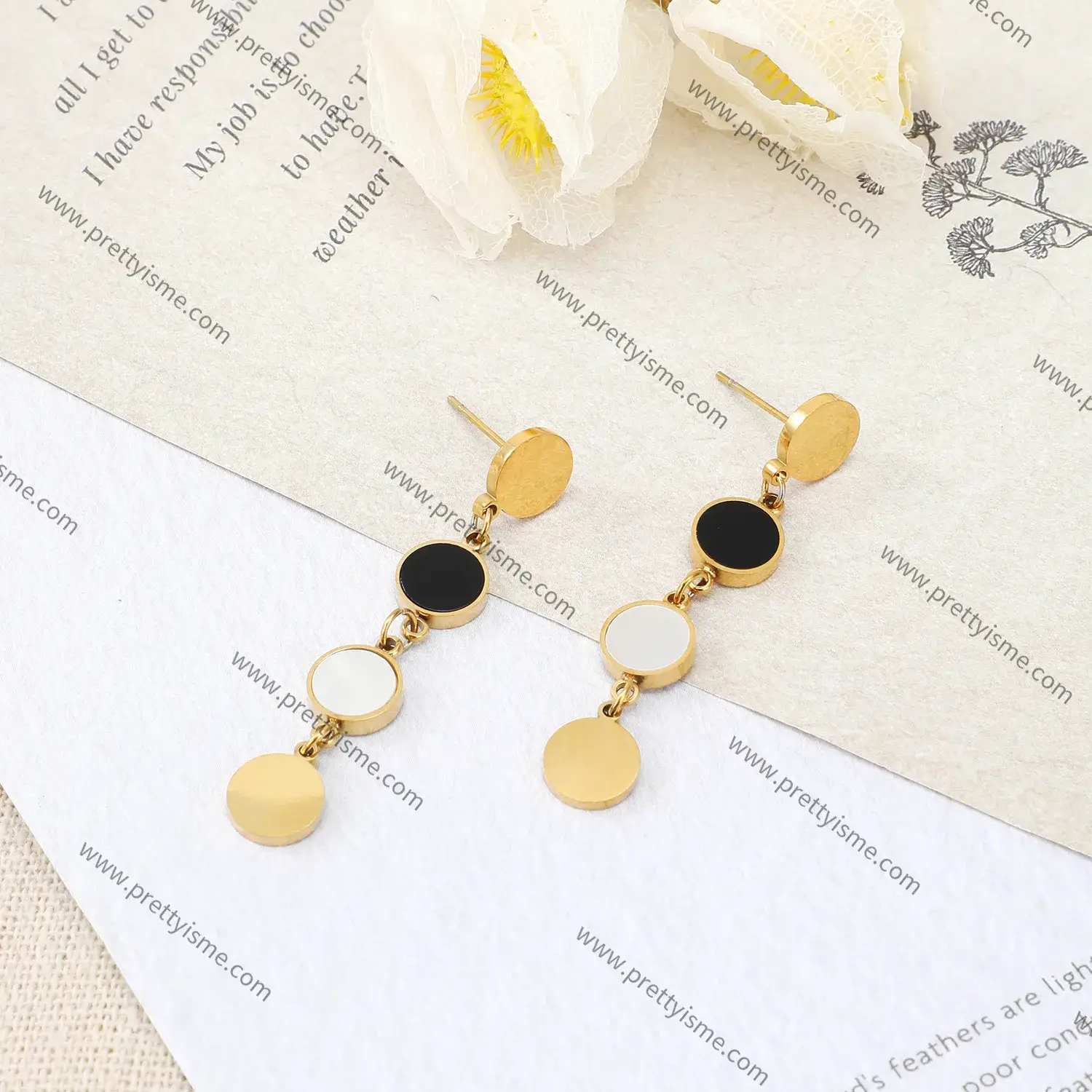 Long Earrings Round Matching Multicolor Gold Plated Stainless Steel Fashion Earrings (2).webp